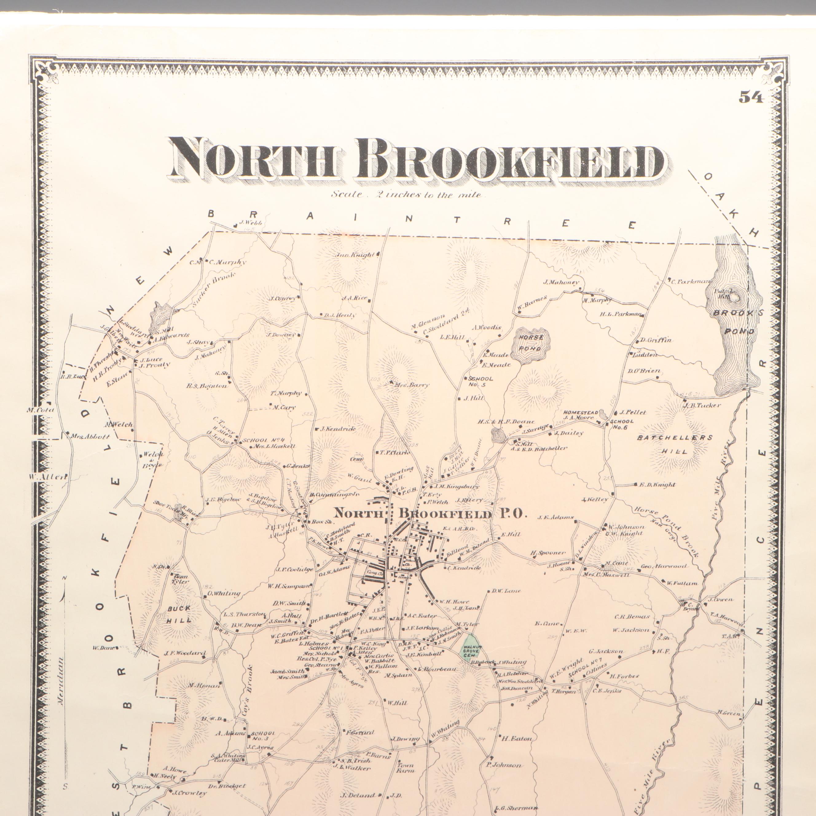 Hand-Colored Engraved Maps from "Worcester County Massachusetts", 1870
