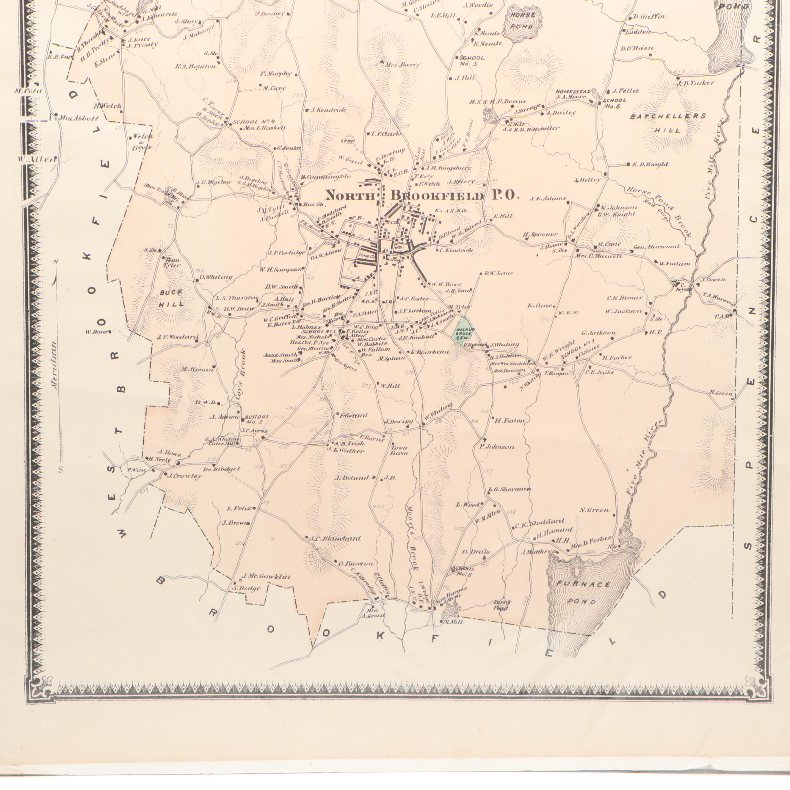 Hand-Colored Engraved Maps from "Worcester County Massachusetts", 1870