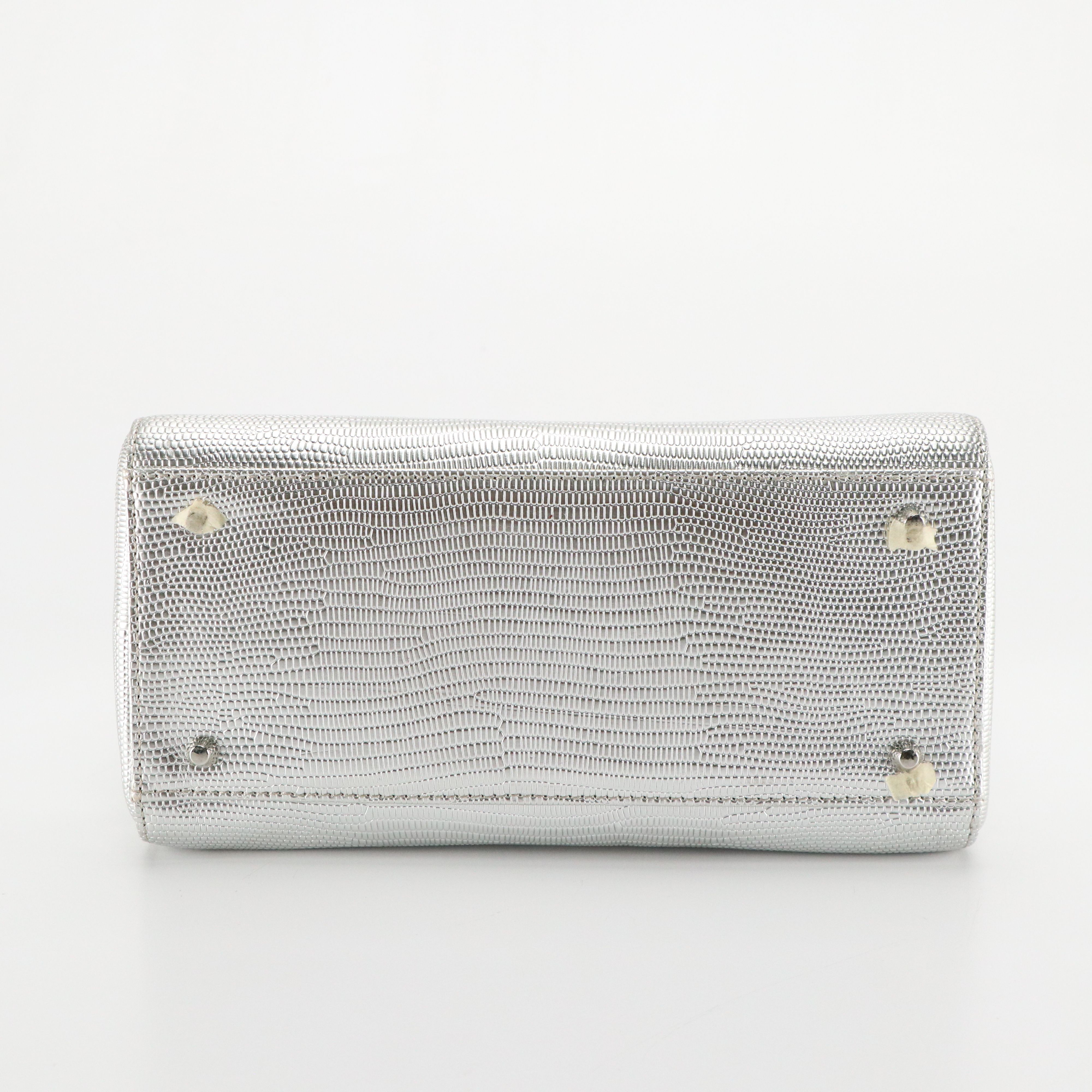 Christian Dior Metallic Lizard Embossed Leather Floral and Chain Lady Dior Bag