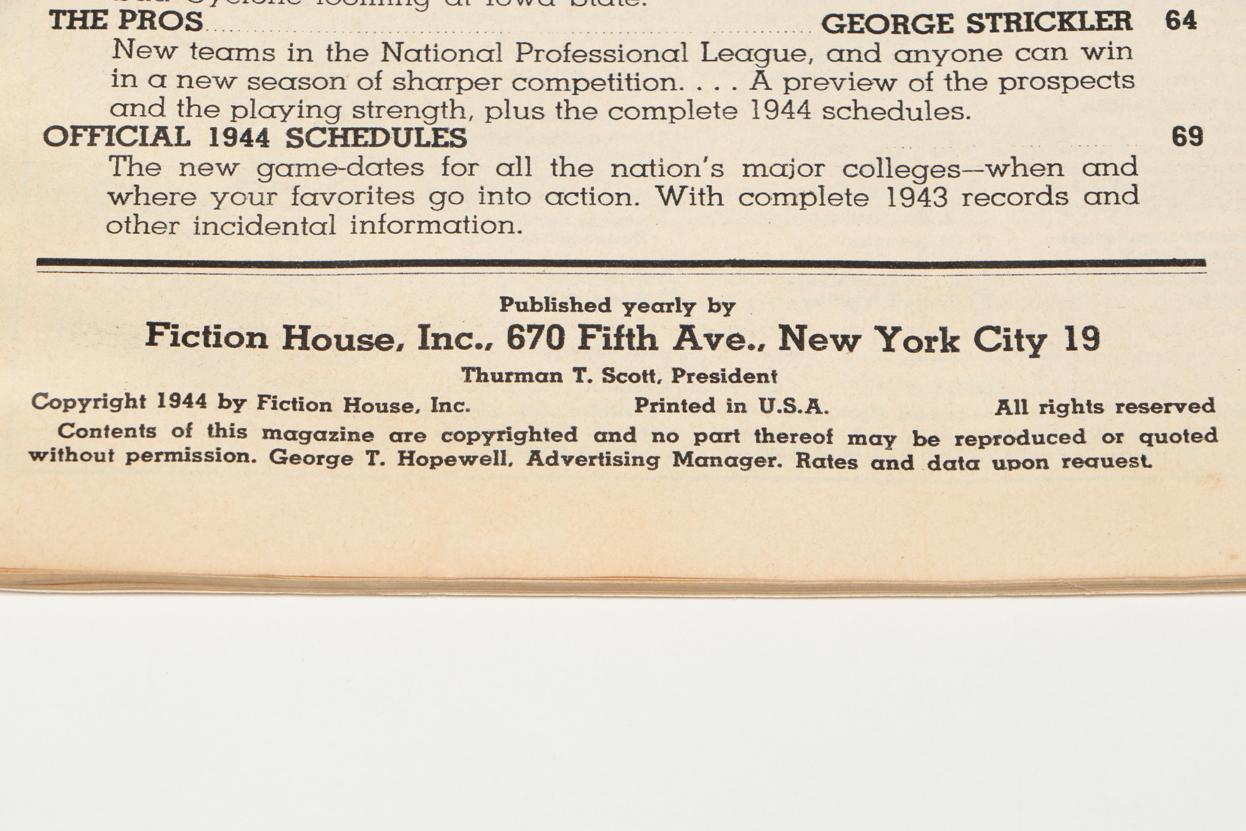 "Illustrated Football Annual" Magazines, 1943-1944