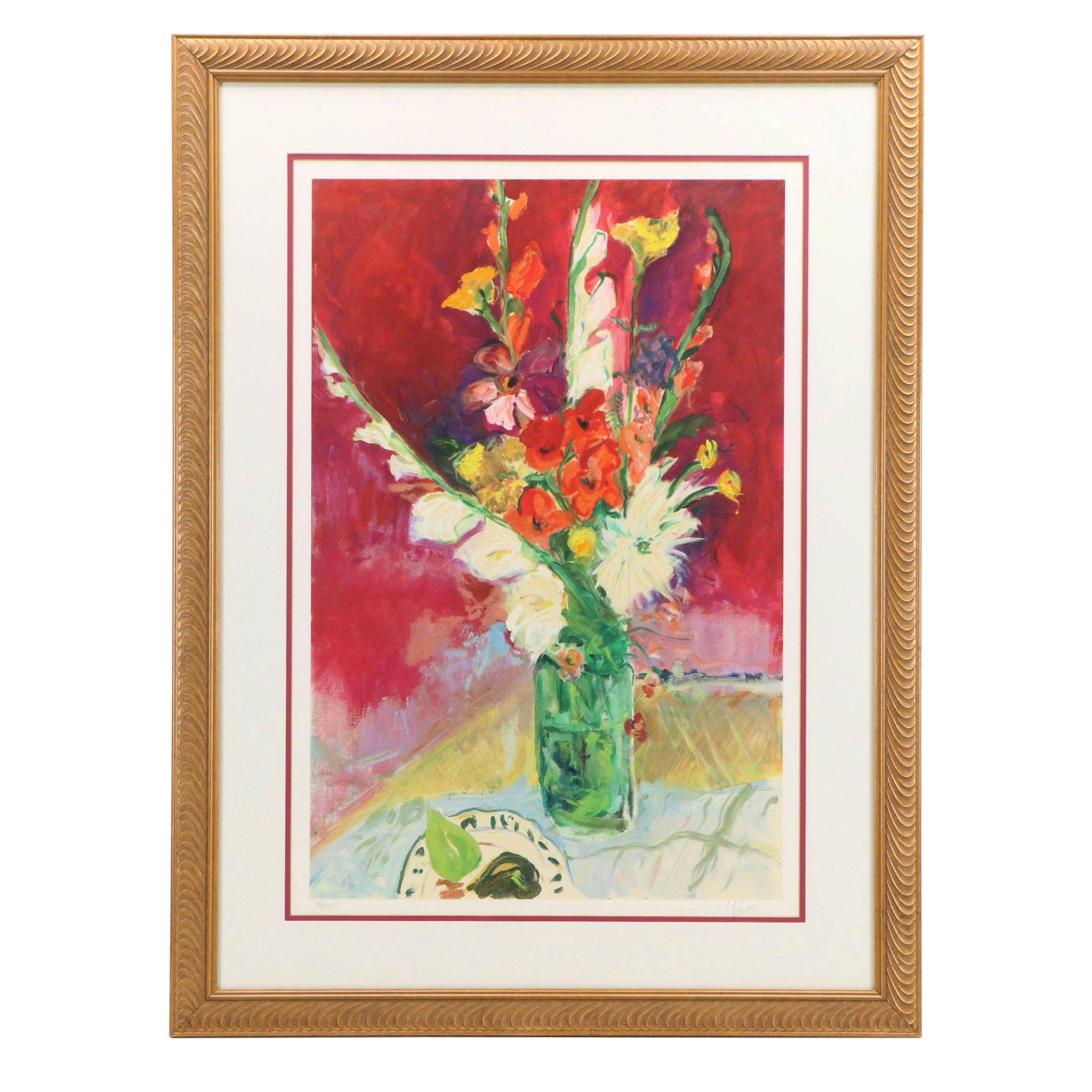 G. Lindsey Floral Still Life Digital Print with Screenprinted Accents