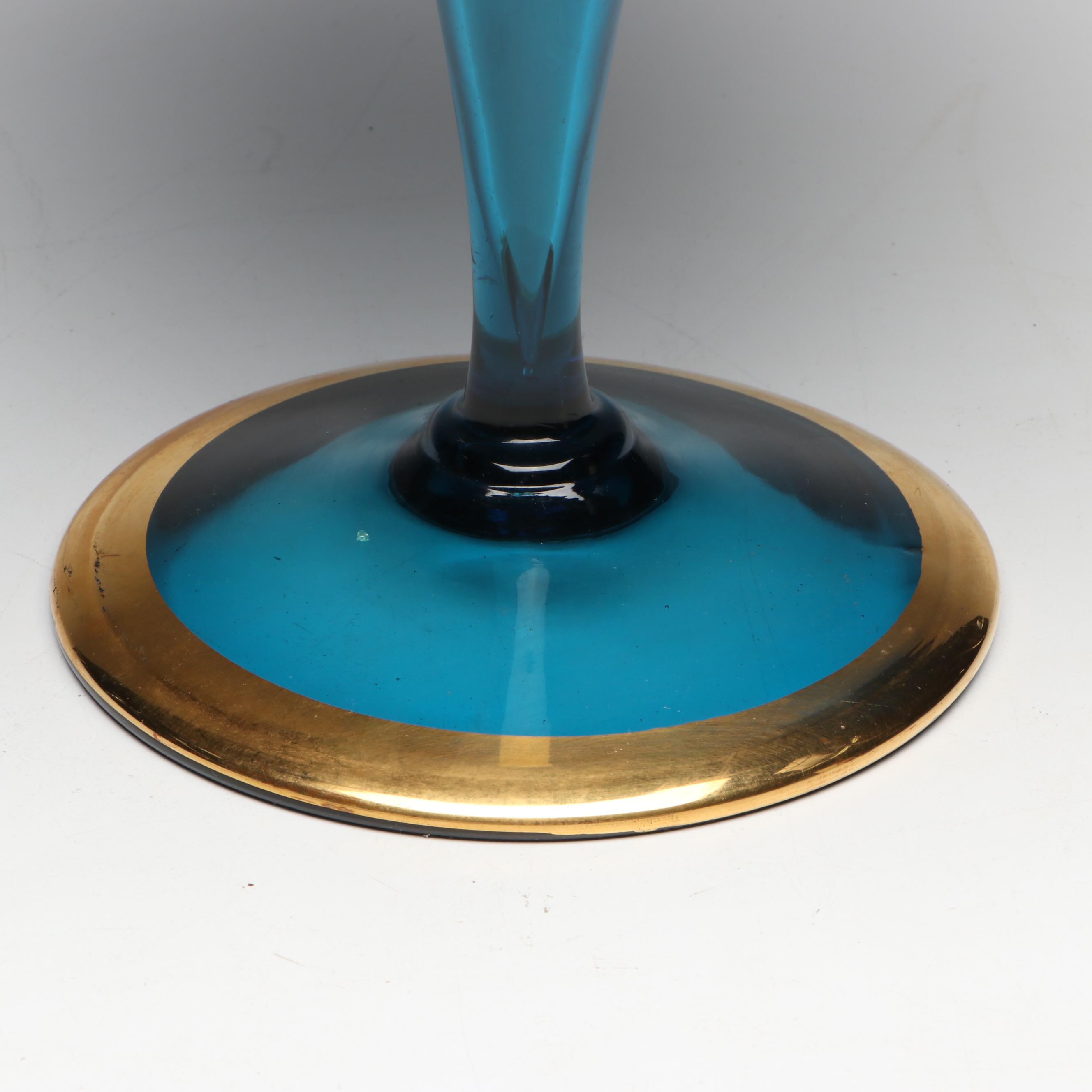 Bohemian Style Hand-Painted Gilt Blue Glass Apothecary Jar