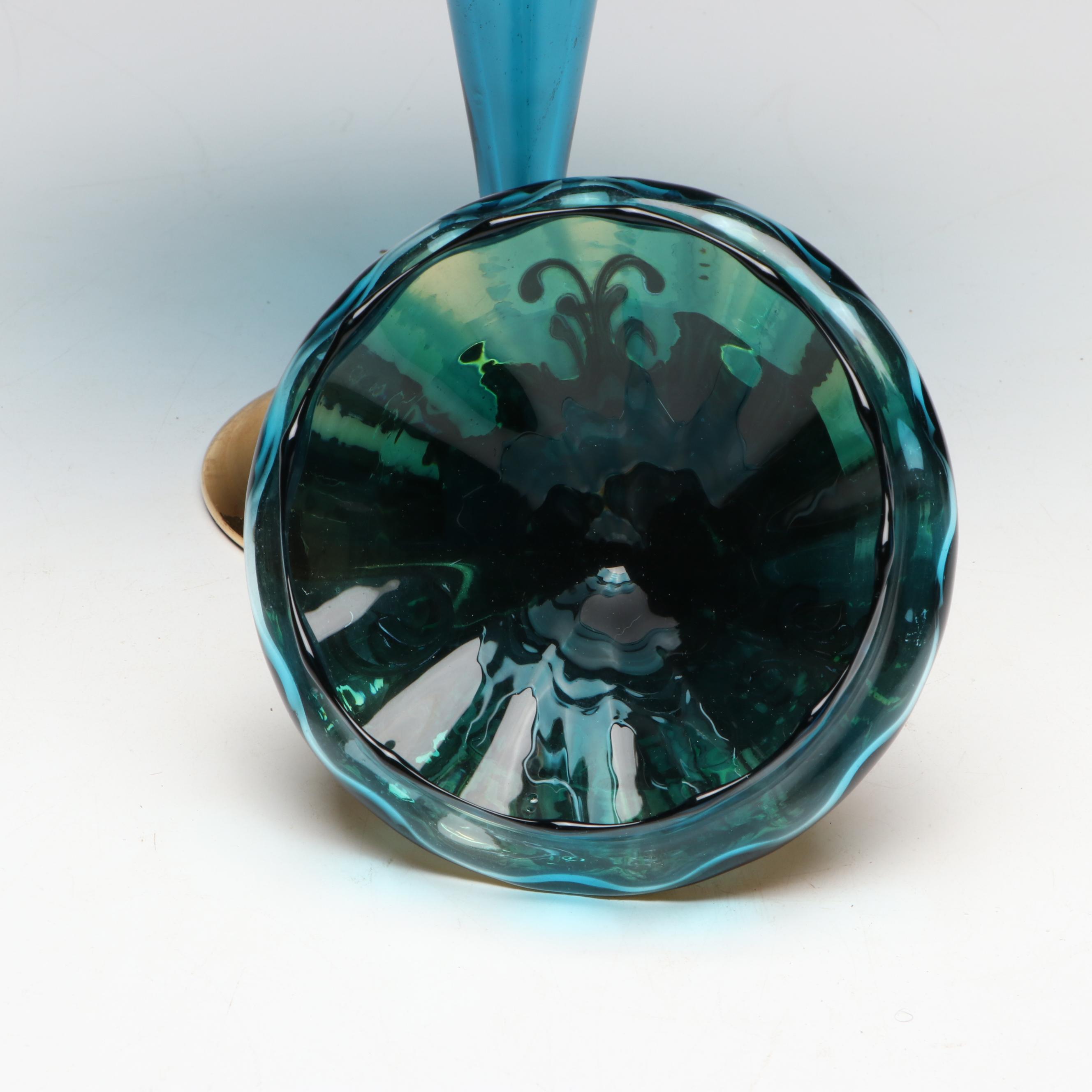 Bohemian Style Hand-Painted Gilt Blue Glass Apothecary Jar