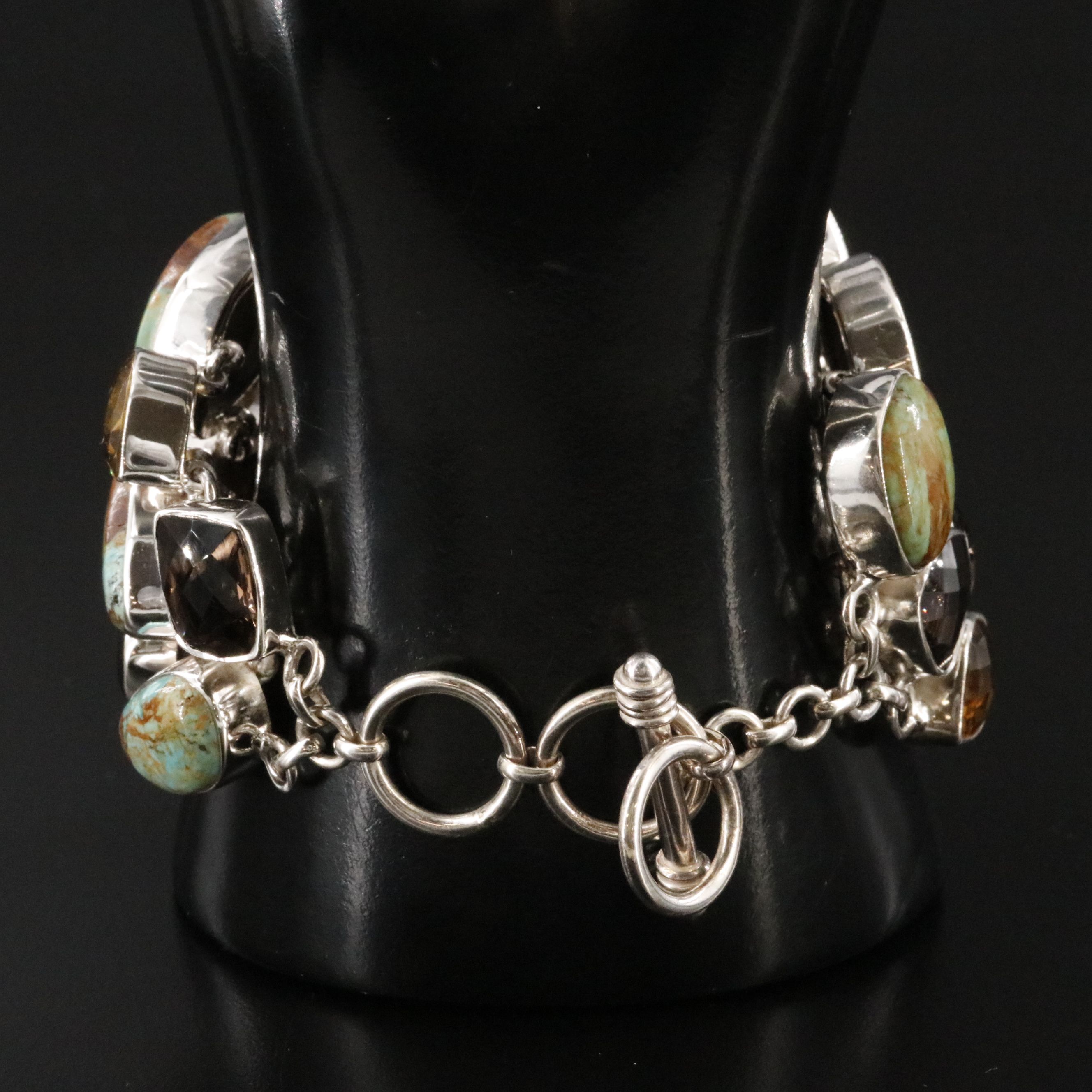 Sterling Bracelet Featuring Ammonite, Citrine, and Turquoise