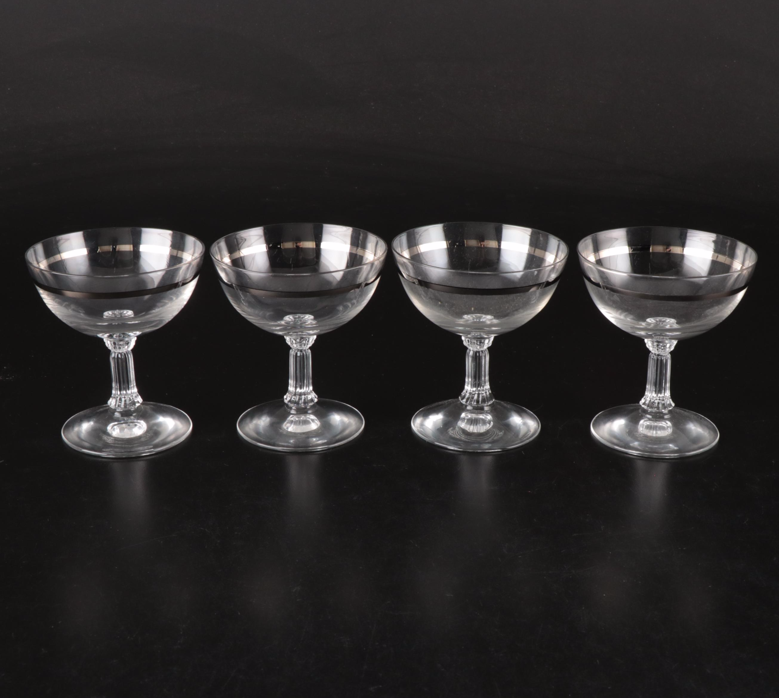 Fostoria "Reflection" Platinum Banded Low Sherbet Glasses, 1952-1971