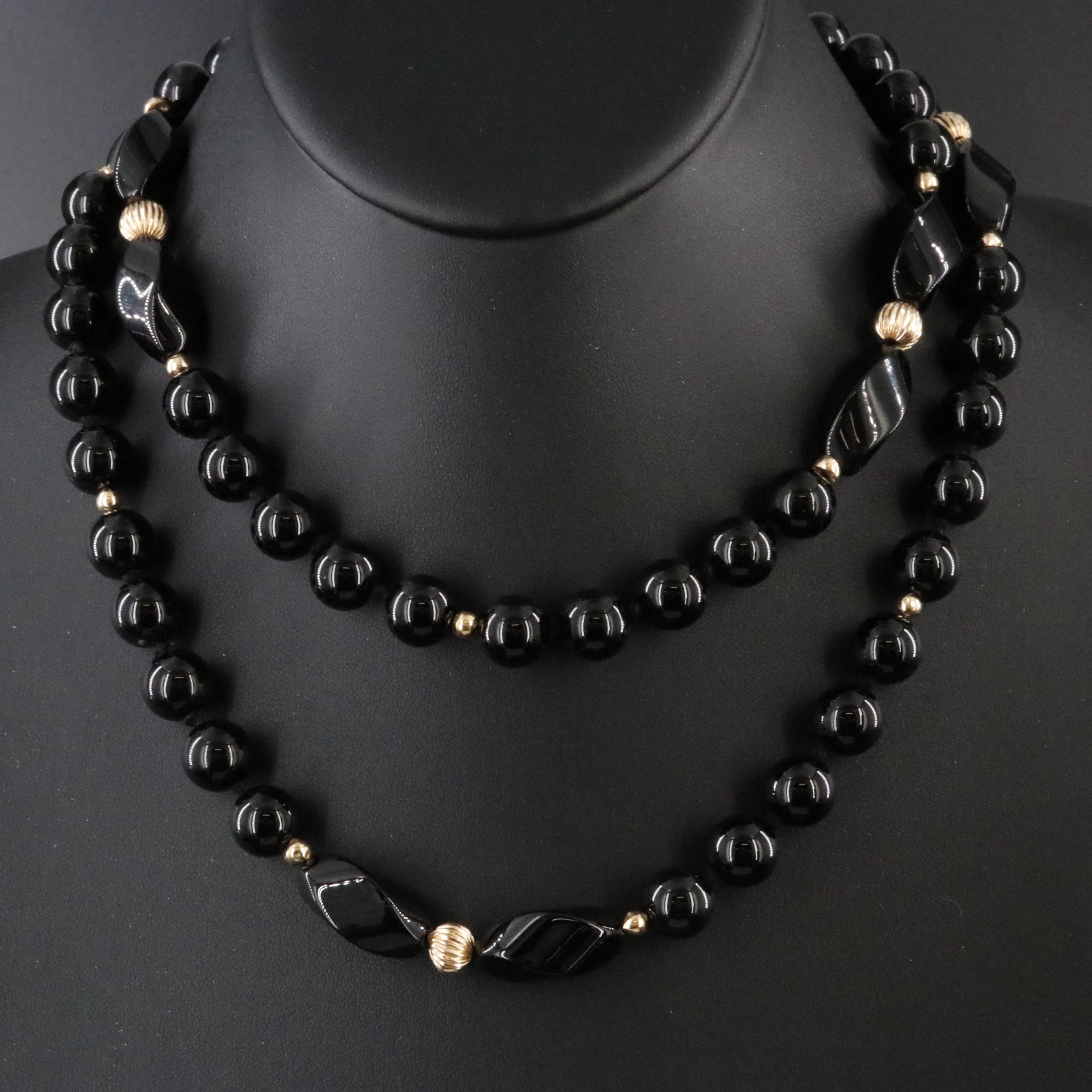 Black Onyx Necklace with 14K Spacer Beads