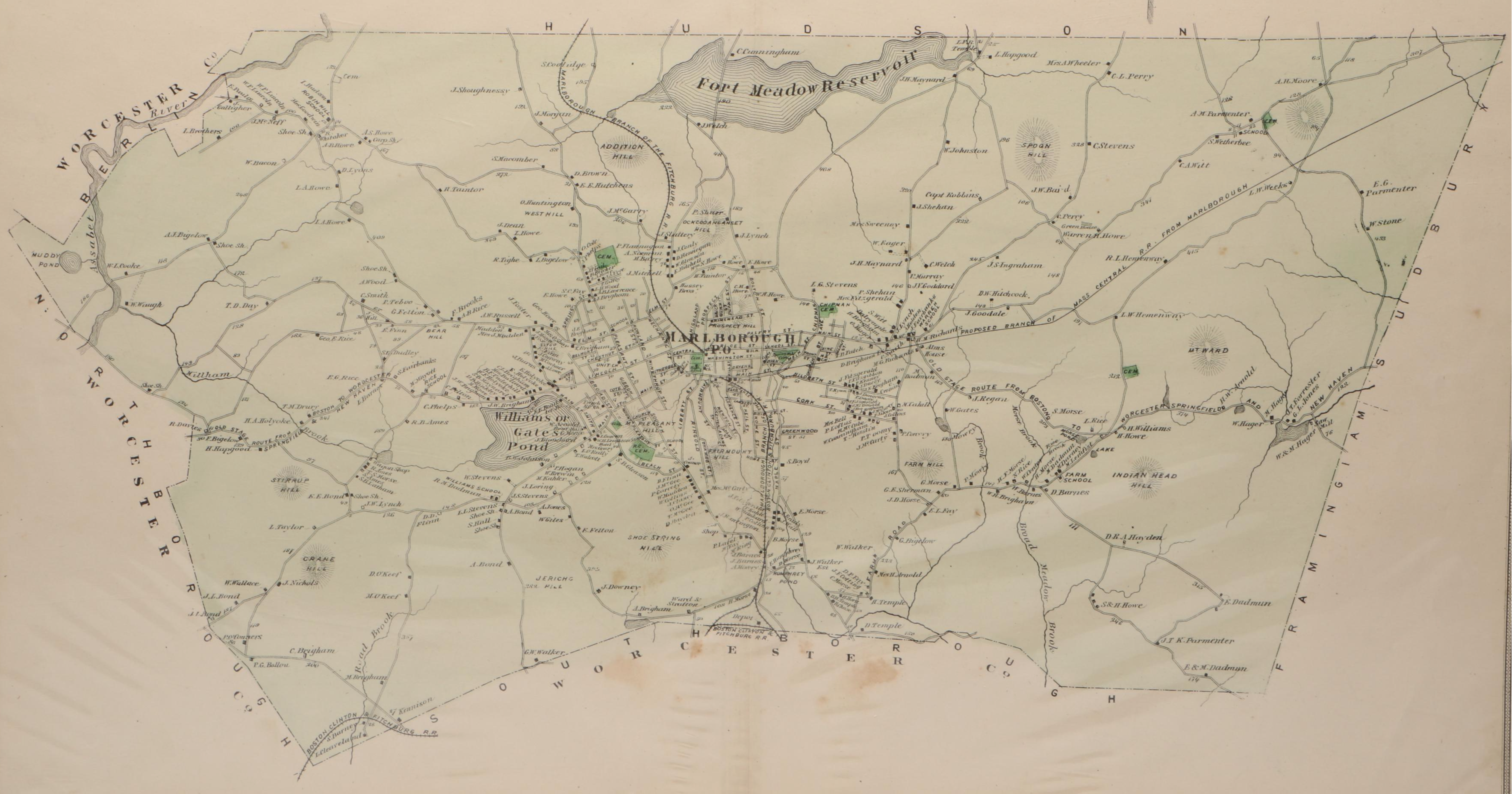 Hand-Colored Engraved Atlas Maps "Marlborough" Massacushetts, 1875