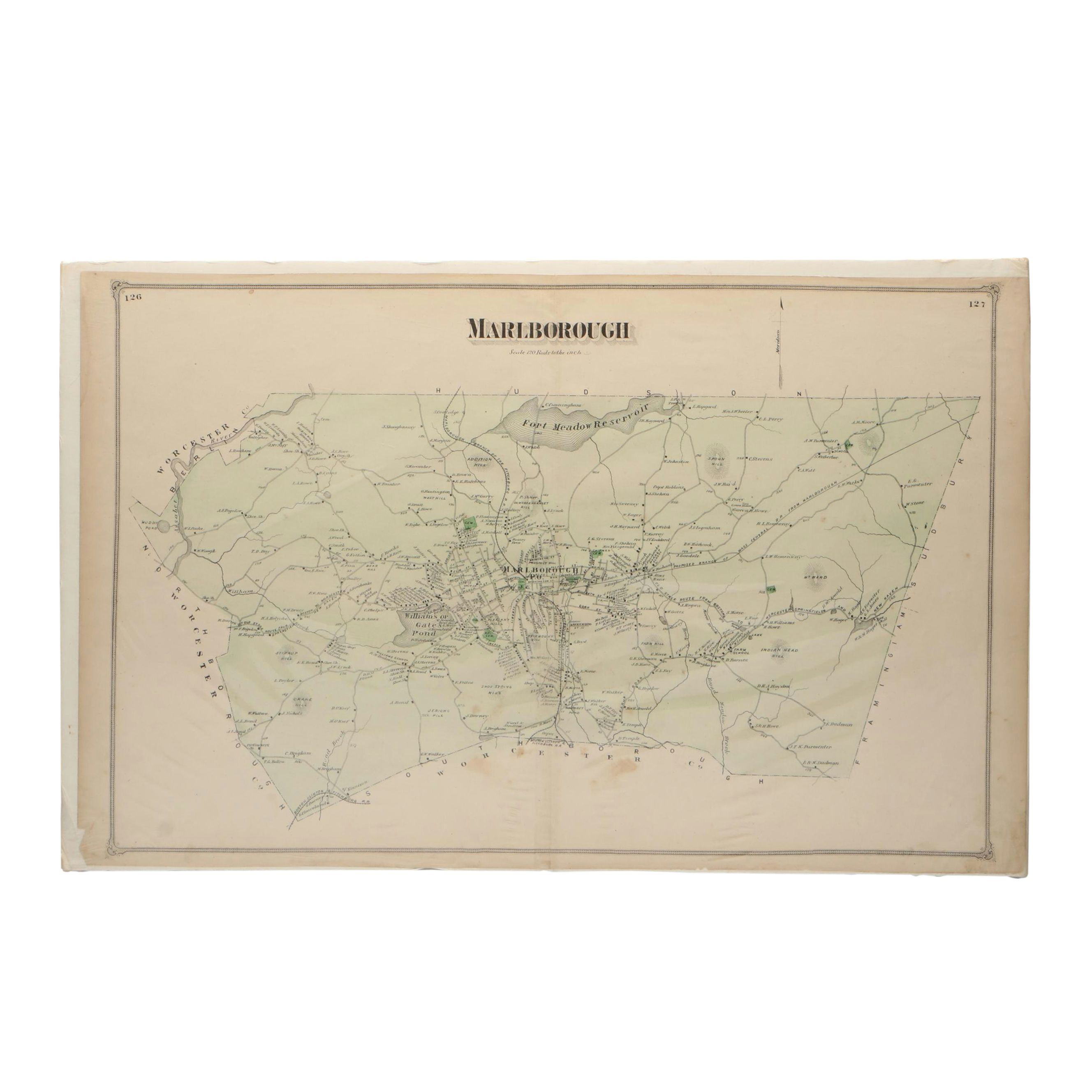 Hand-Colored Engraved Atlas Maps "Marlborough" Massacushetts, 1875