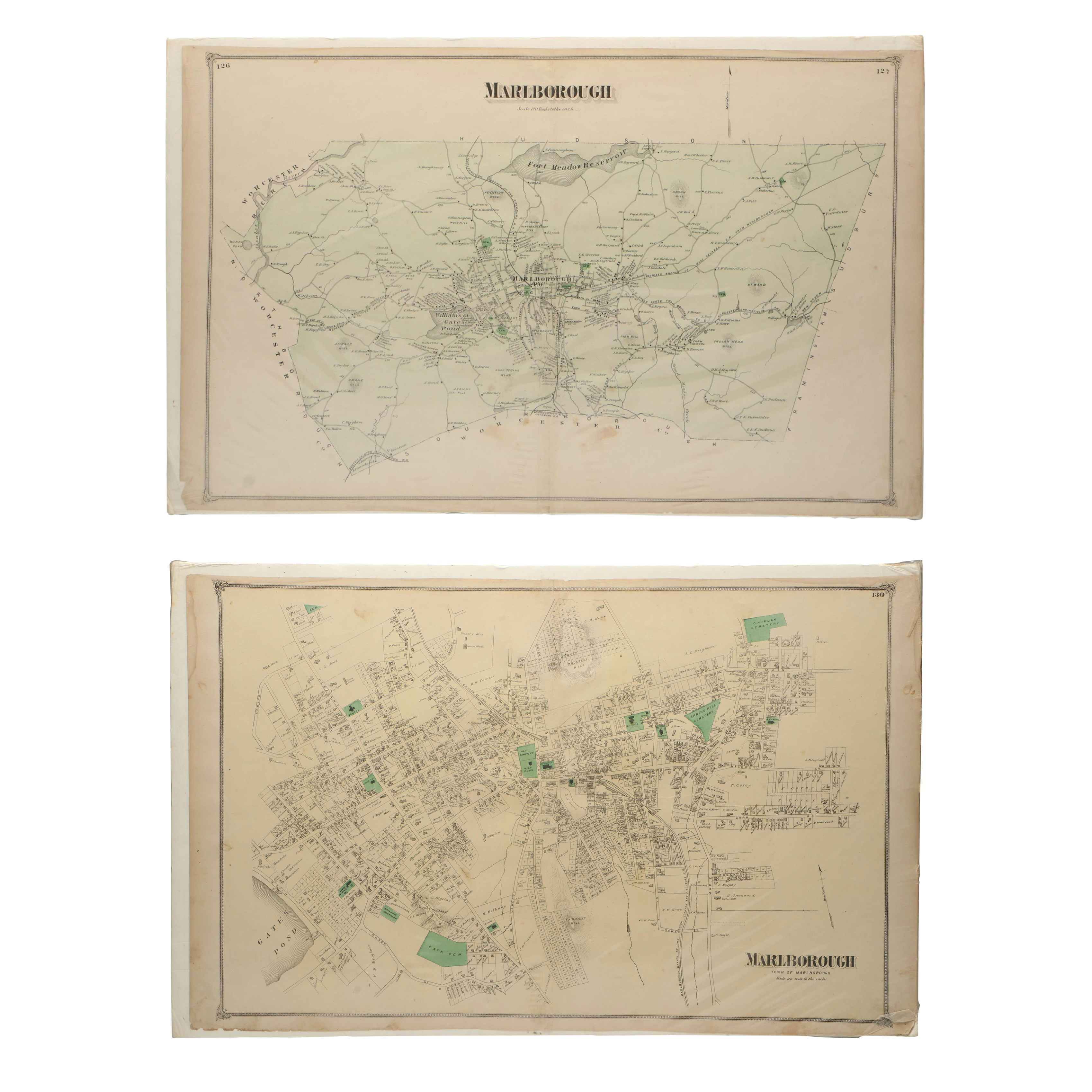 Hand-Colored Engraved Atlas Maps "Marlborough" Massacushetts, 1875