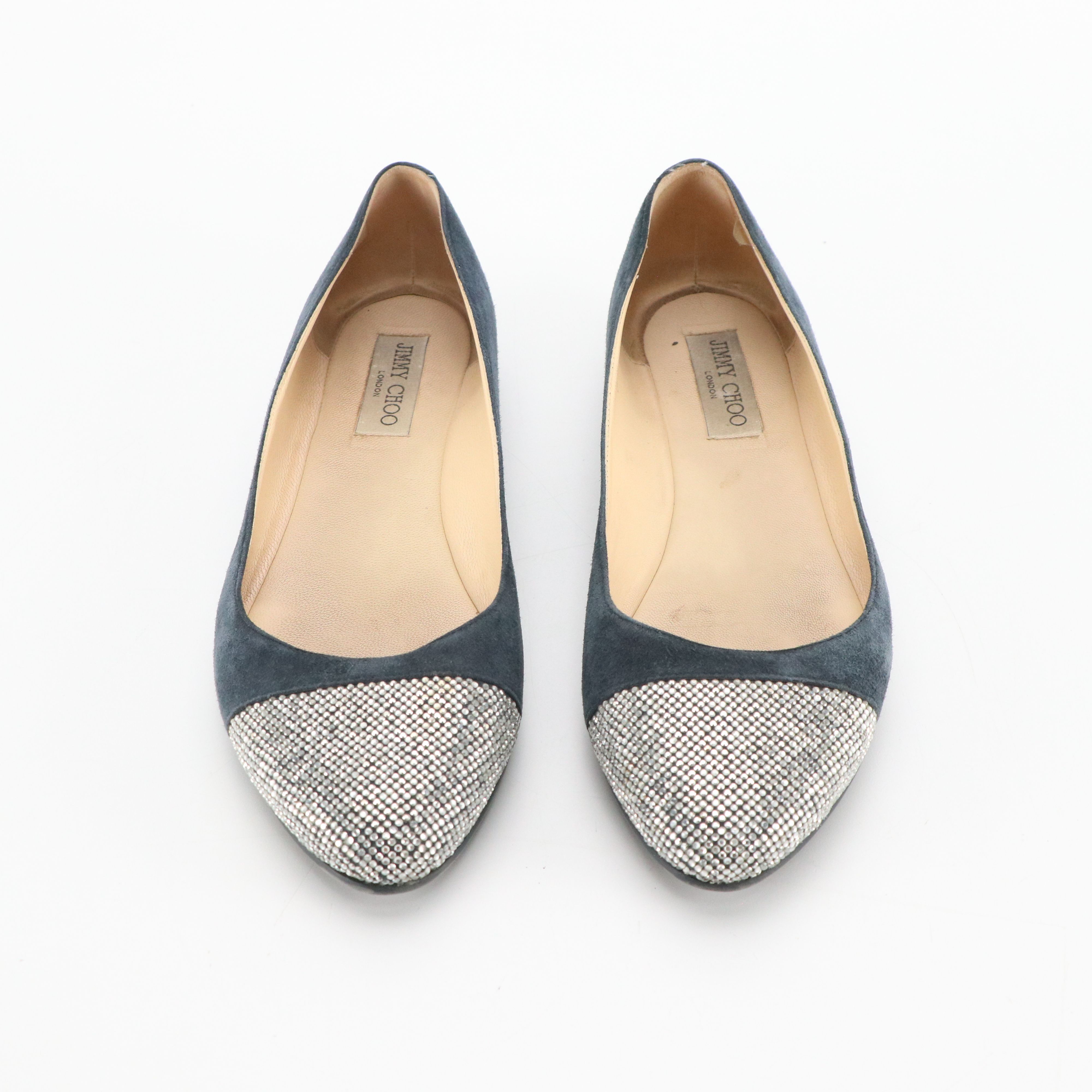 Jimmy Choo Rhinestone Toe Flats in Blue Suede