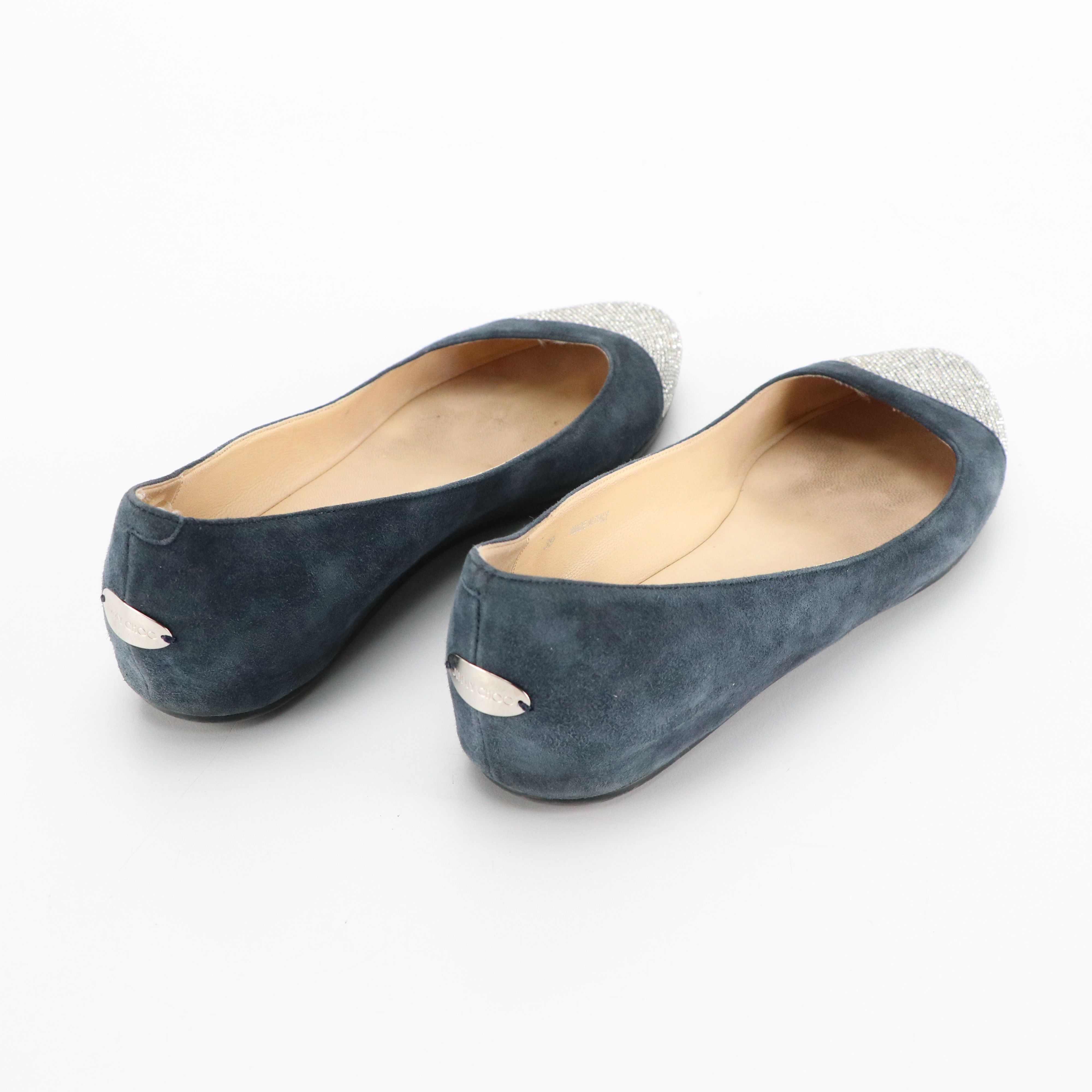 Jimmy Choo Rhinestone Toe Flats in Blue Suede