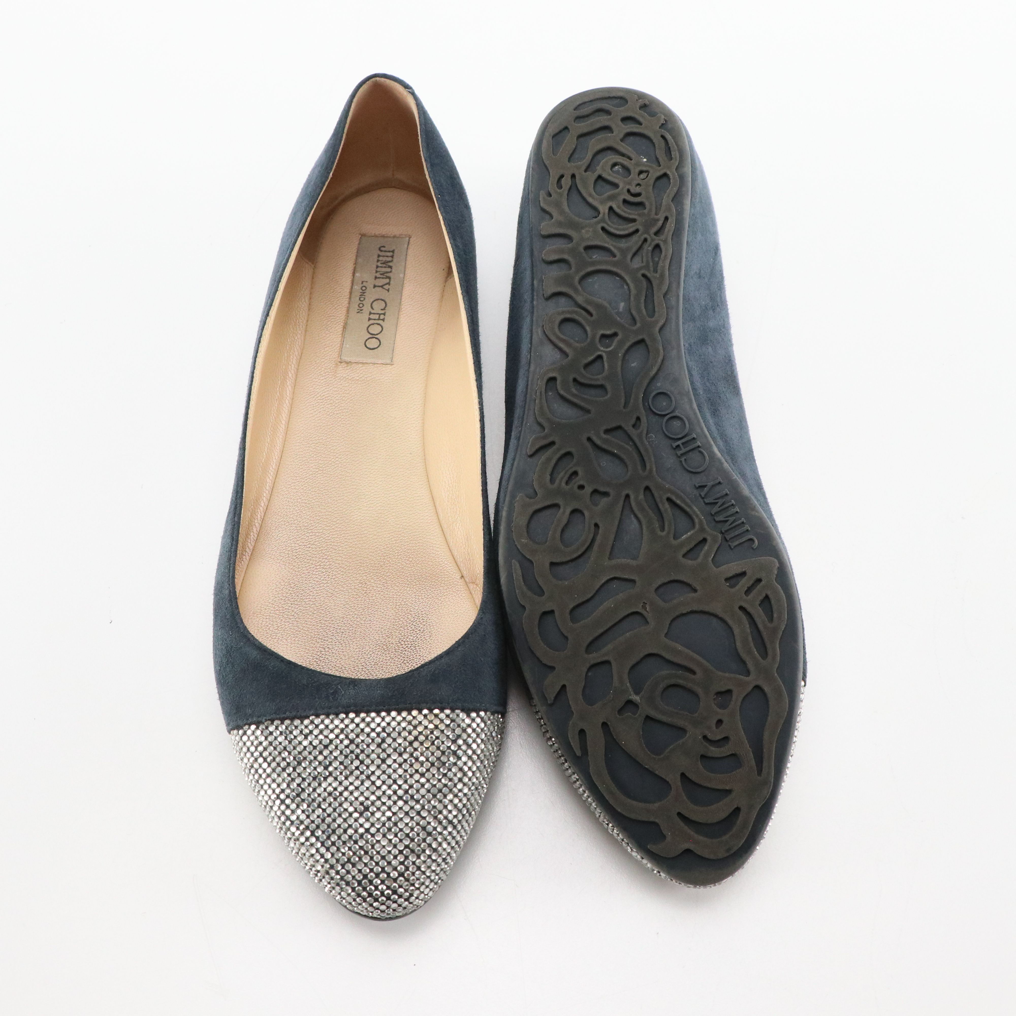Jimmy Choo Rhinestone Toe Flats in Blue Suede