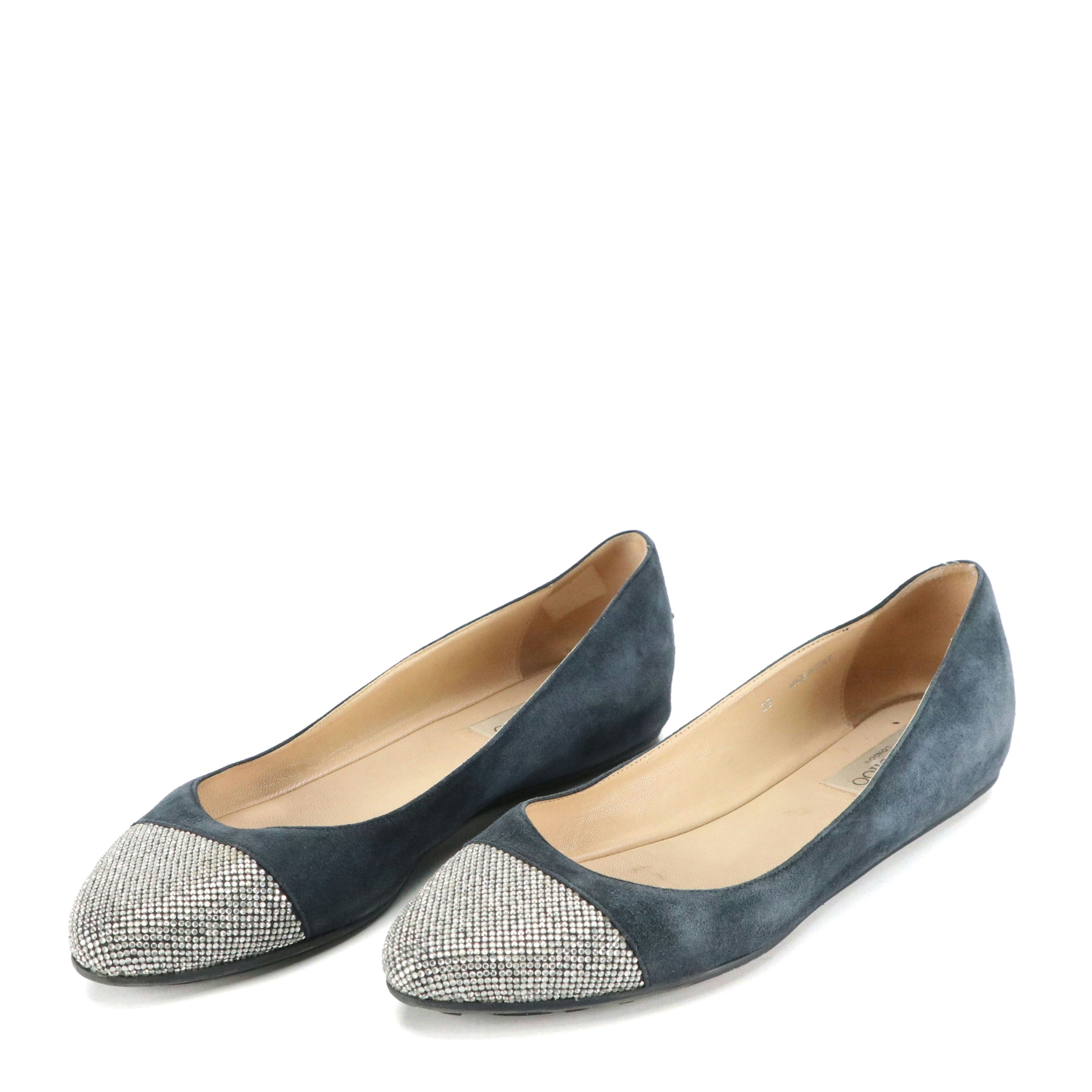 Jimmy Choo Rhinestone Toe Flats in Blue Suede