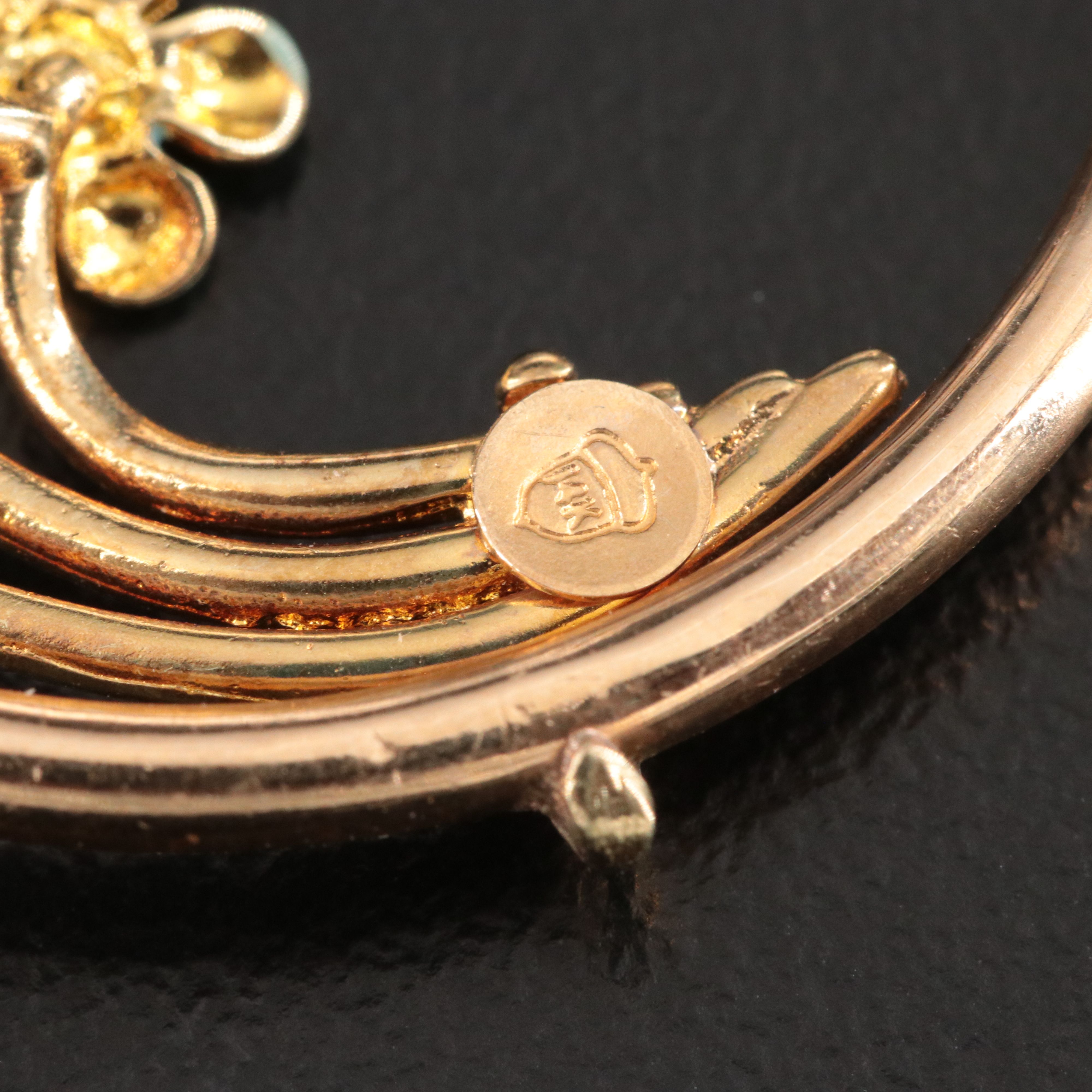 Vintage 14K Enamel Forget Me Not Circle Brooch