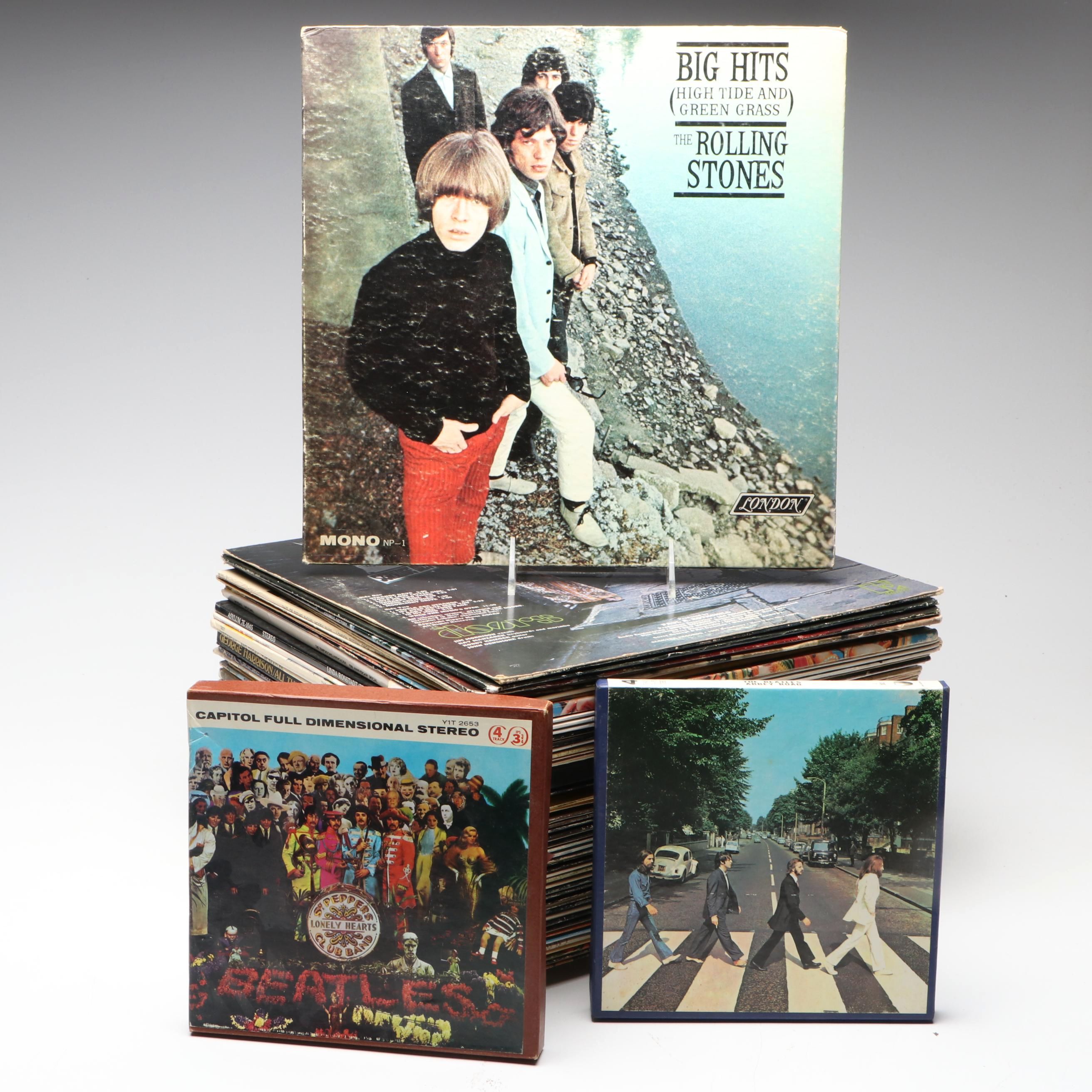 The Beatles Reel-to-Reel Tapes with Vinyl Record Albums