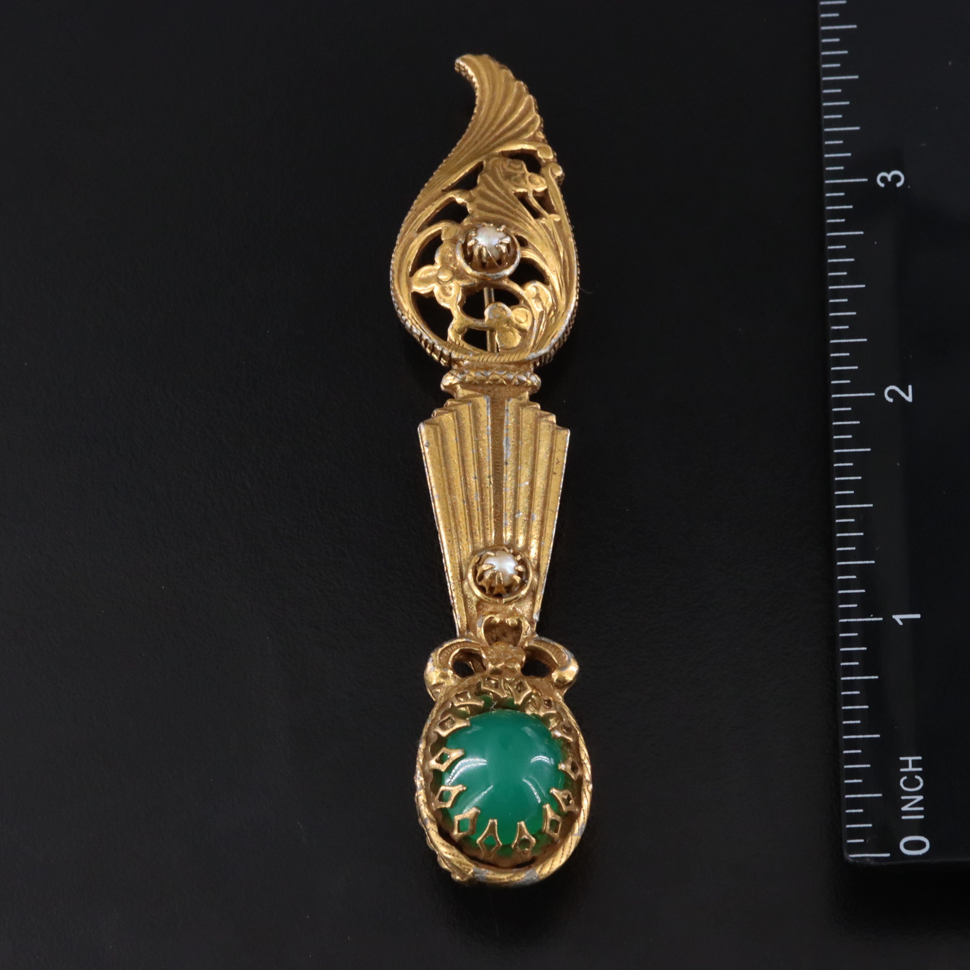 Vintage Chalcedony and Pearl Torchère Brooch