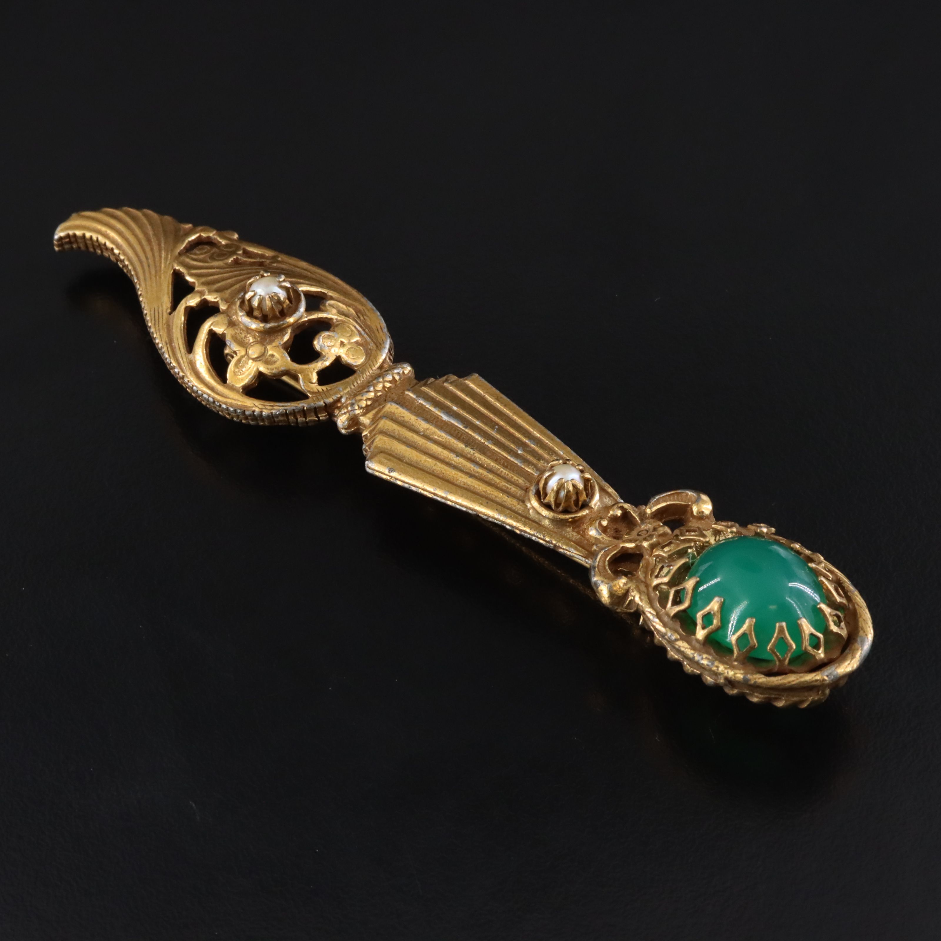 Vintage Chalcedony and Pearl Torchère Brooch