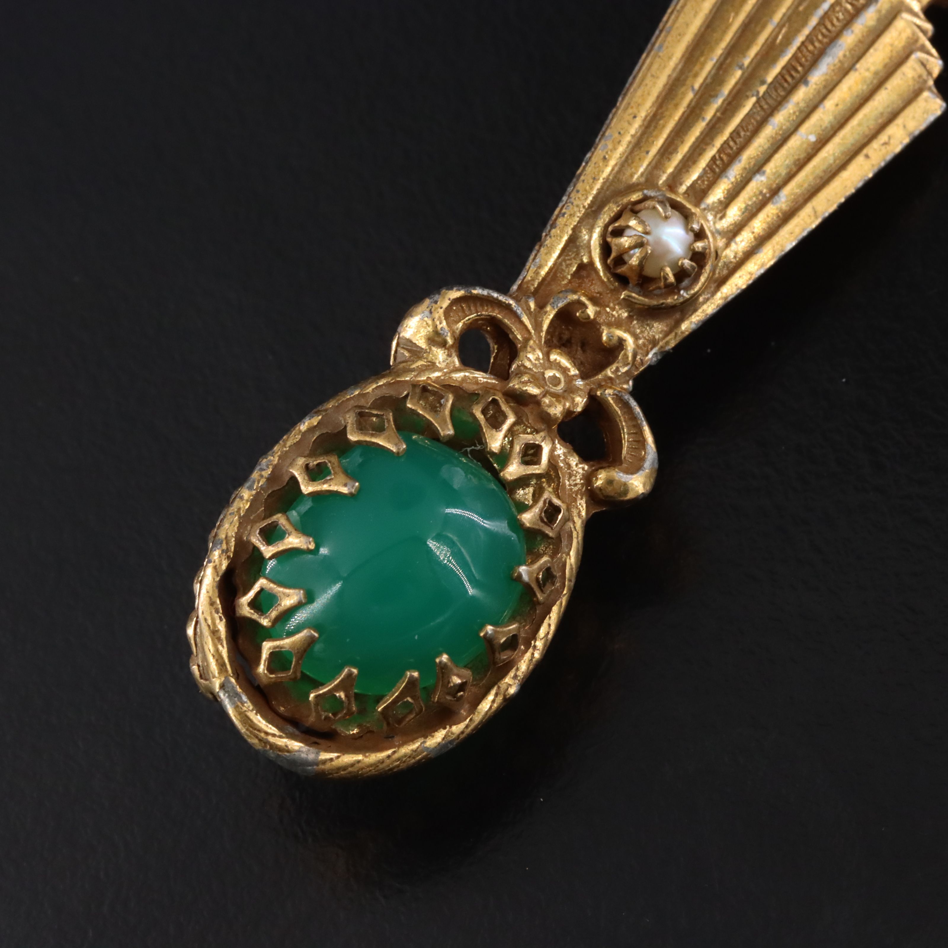 Vintage Chalcedony and Pearl Torchère Brooch