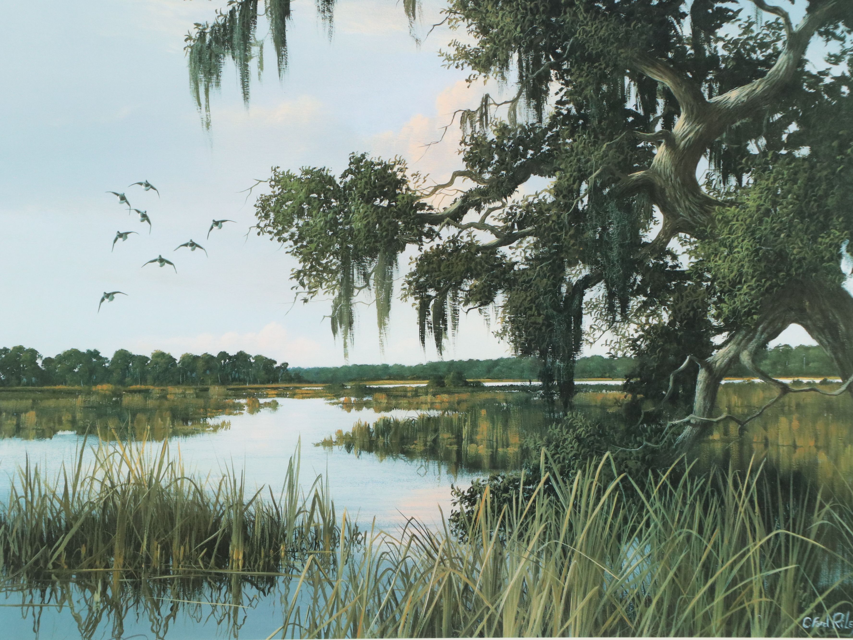 C. Ford Riley Offset Lithograph of Florida Landscape, Late 20th to 21st Century