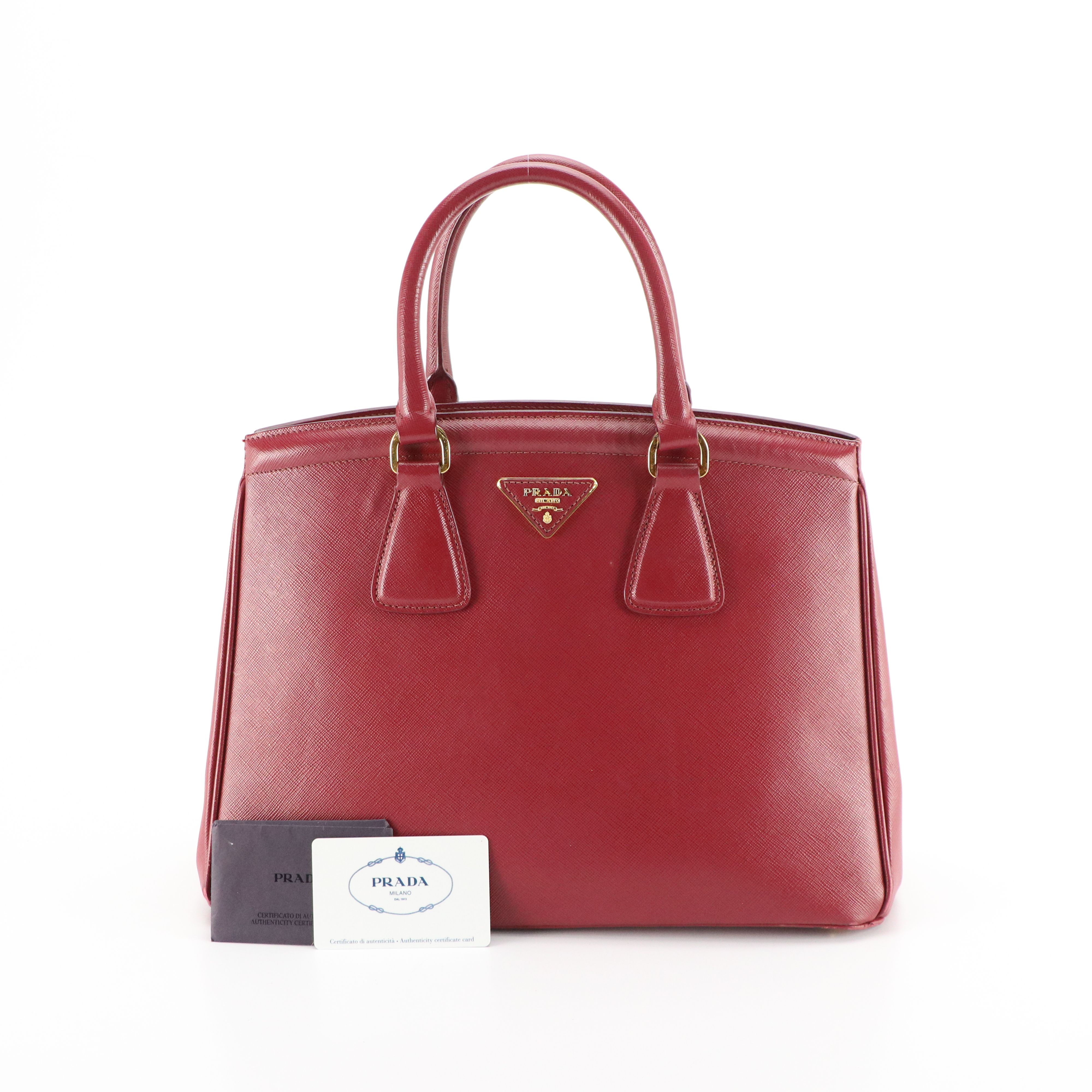 Prada Galleria Handbag in Burgundy Saffiano Leather