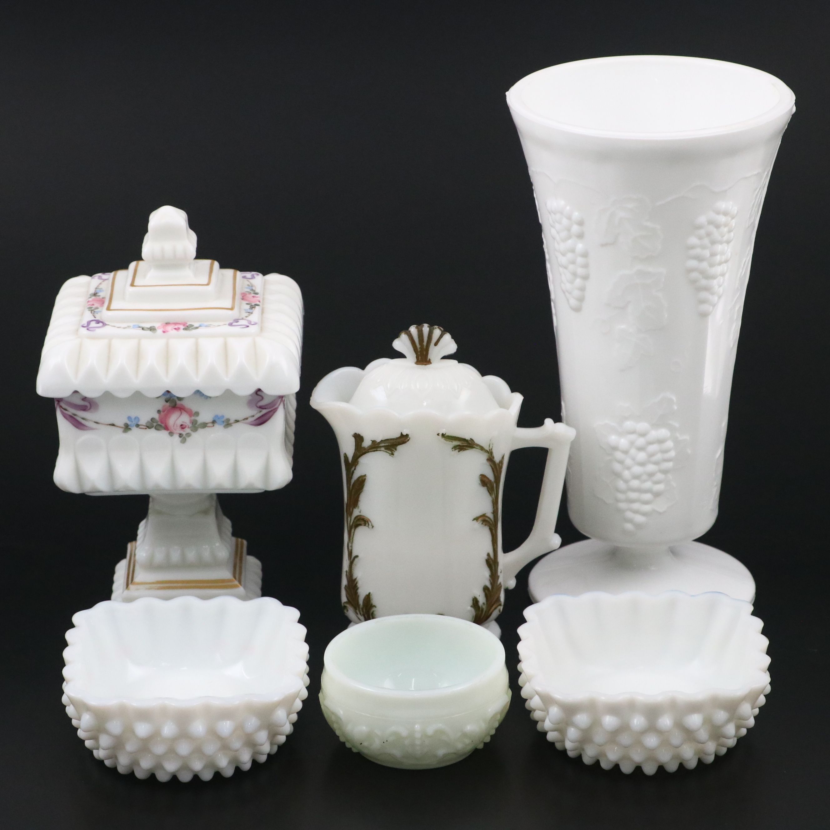 Westmoreland "Roses and Bows" Wedding Bowl and More Vintage Milk Glass Tableware