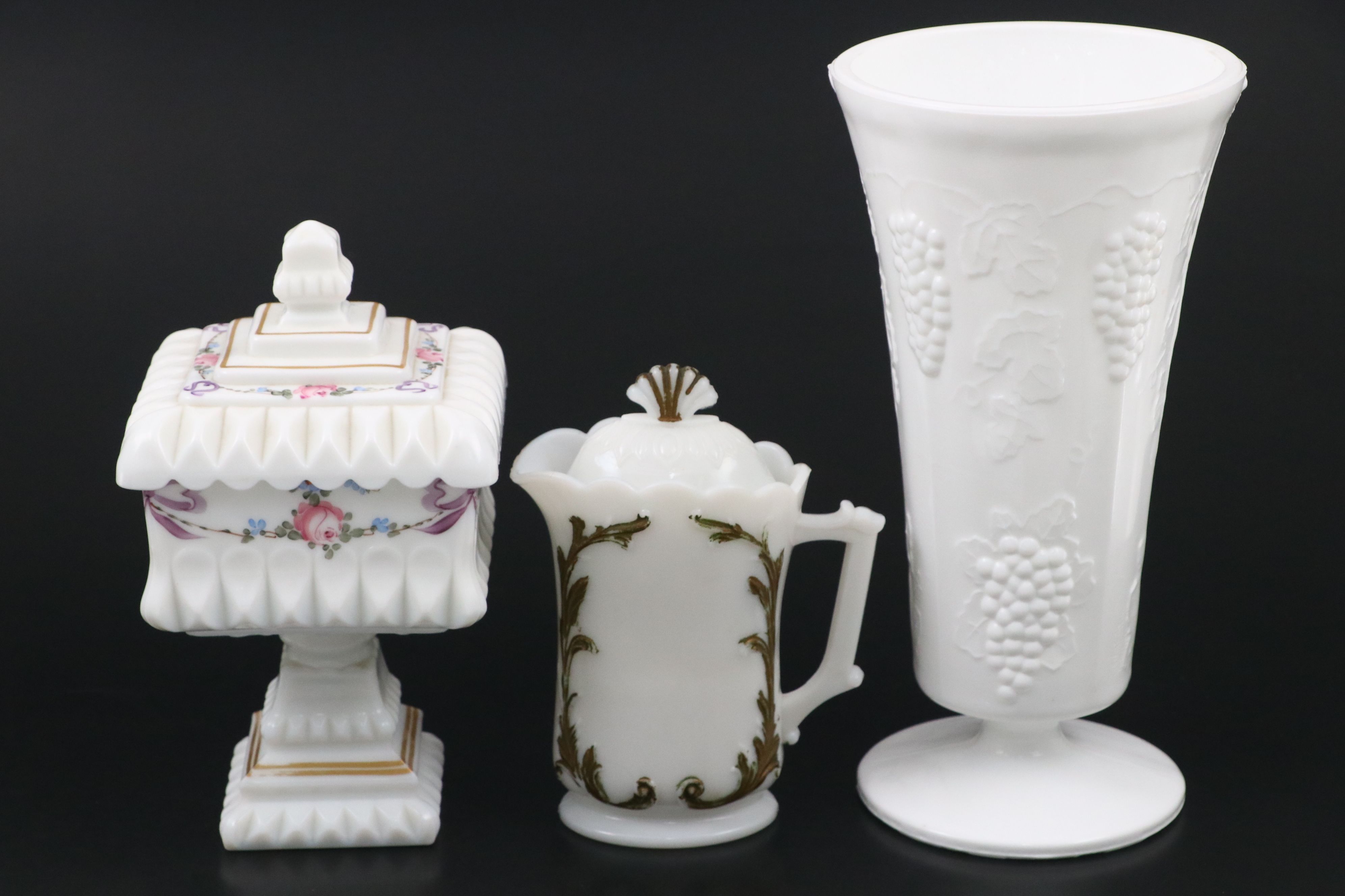 Westmoreland "Roses and Bows" Wedding Bowl and More Vintage Milk Glass Tableware