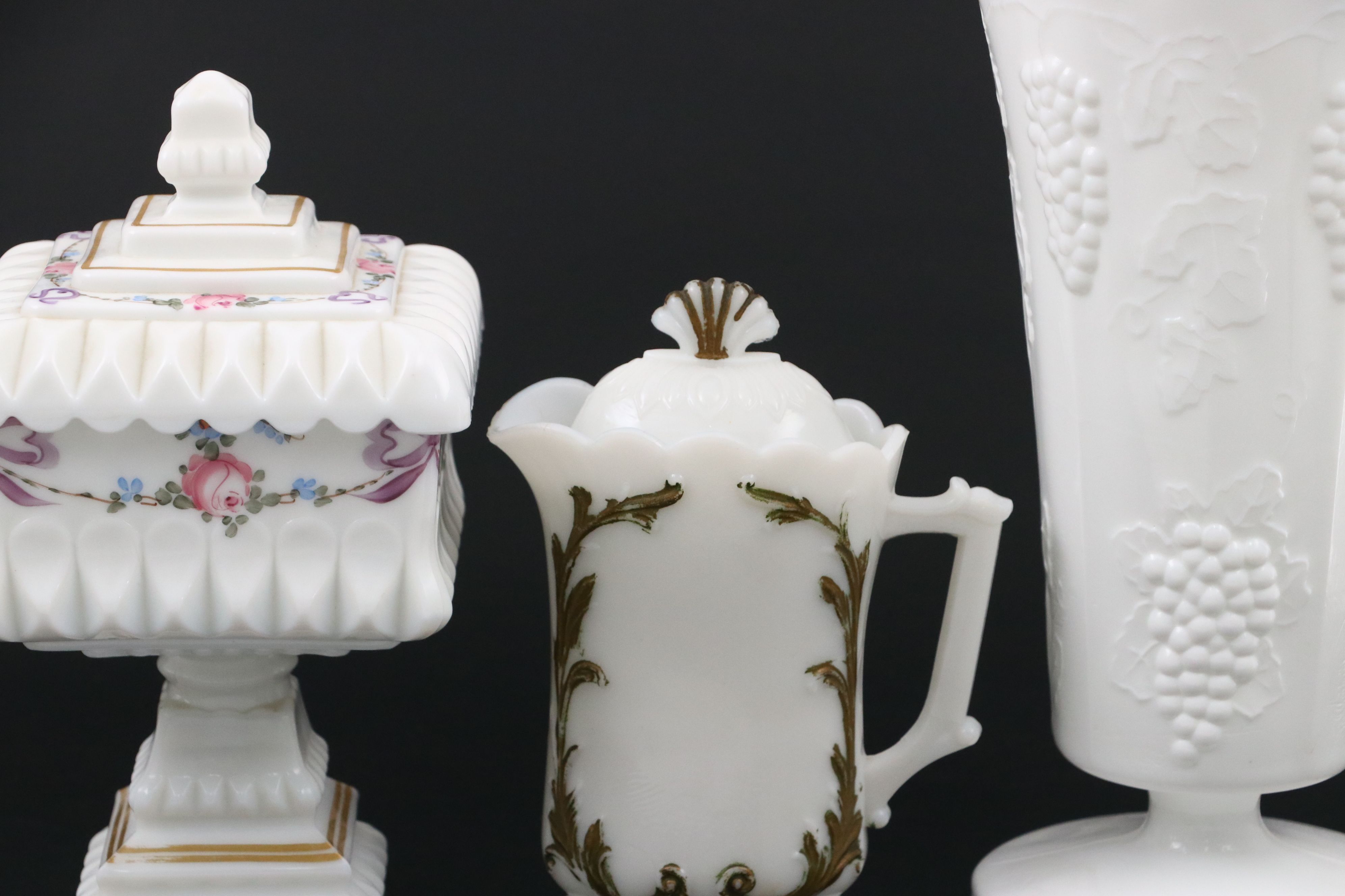 Westmoreland "Roses and Bows" Wedding Bowl and More Vintage Milk Glass Tableware