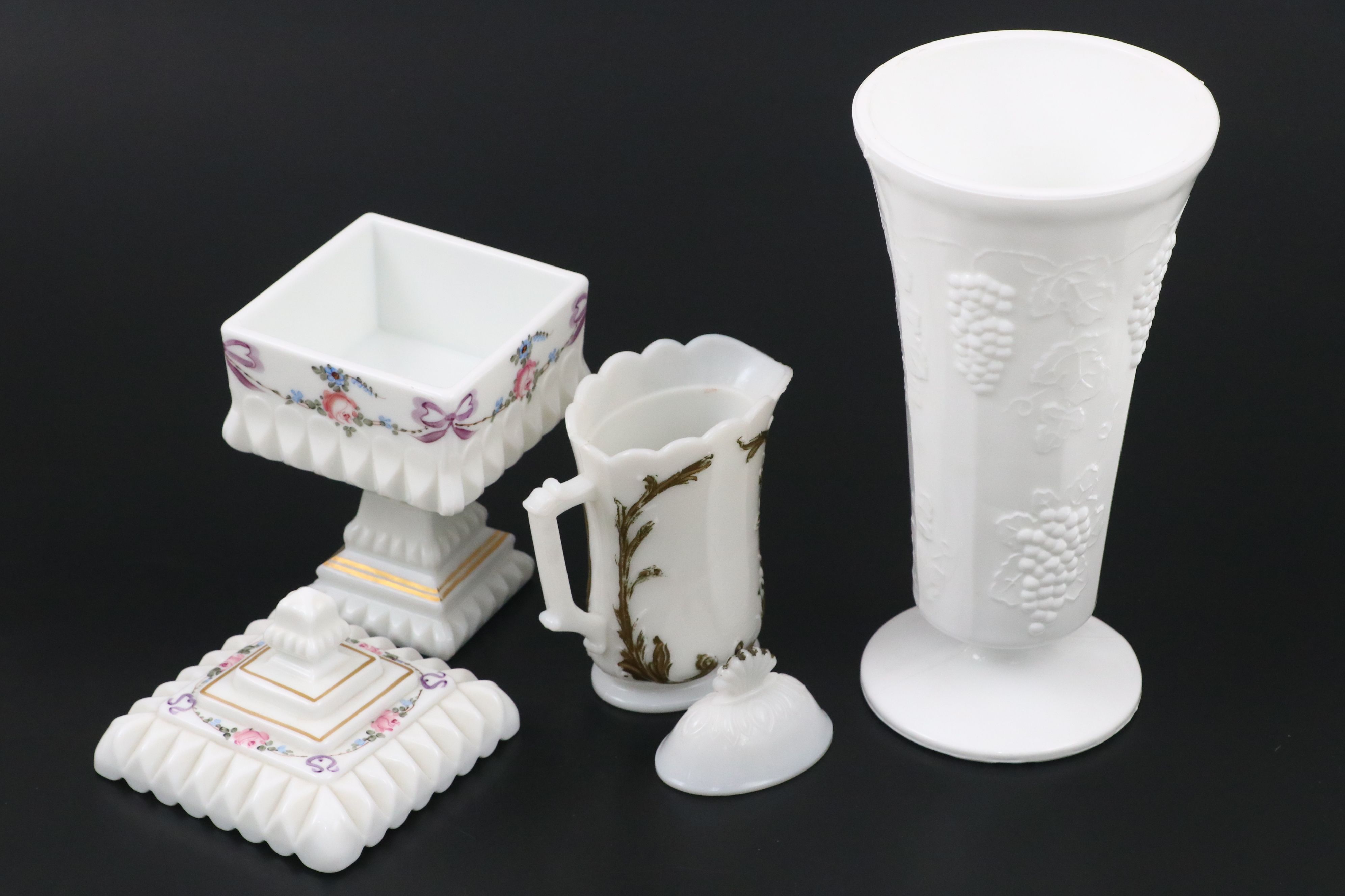 Westmoreland "Roses and Bows" Wedding Bowl and More Vintage Milk Glass Tableware