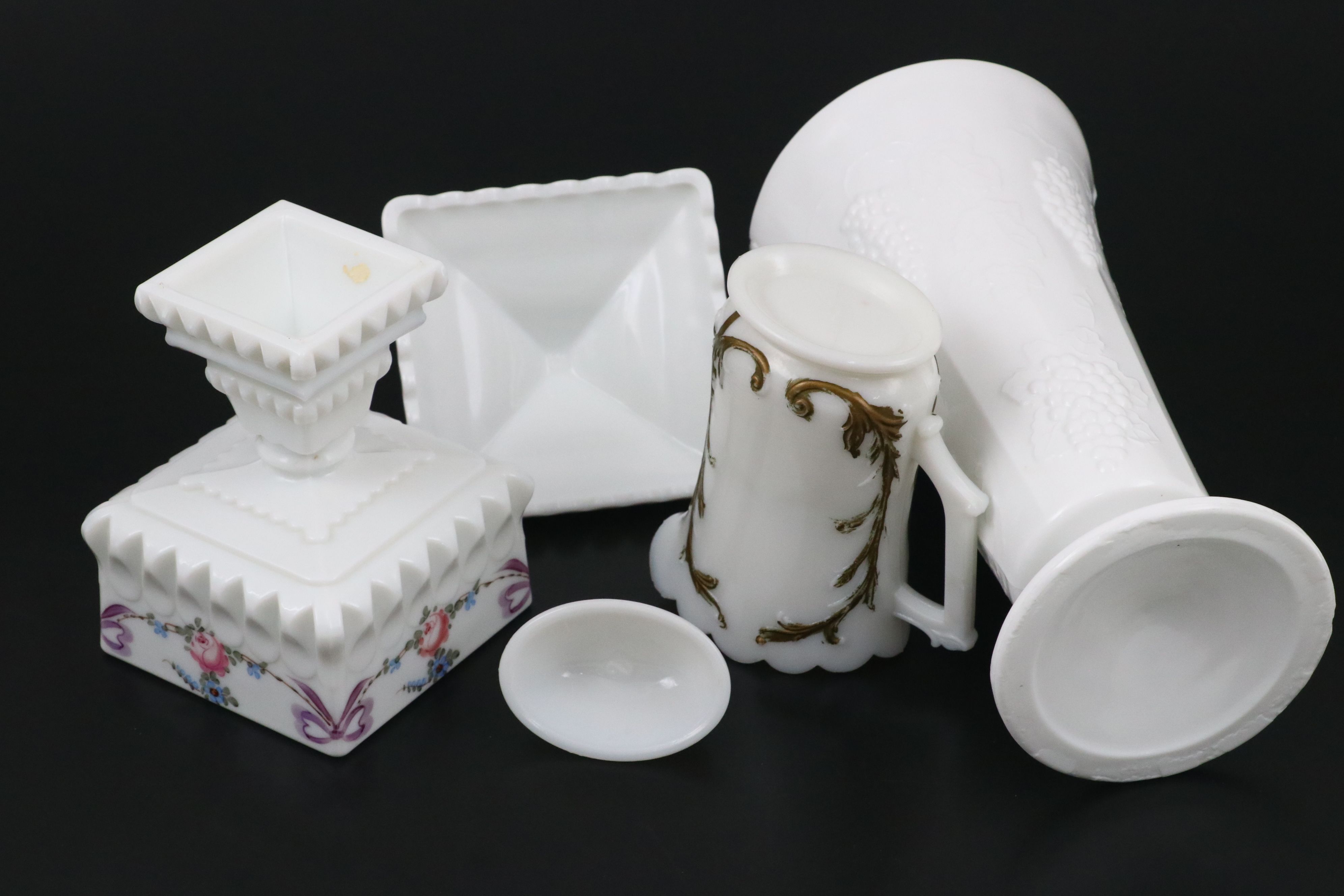 Westmoreland "Roses and Bows" Wedding Bowl and More Vintage Milk Glass Tableware