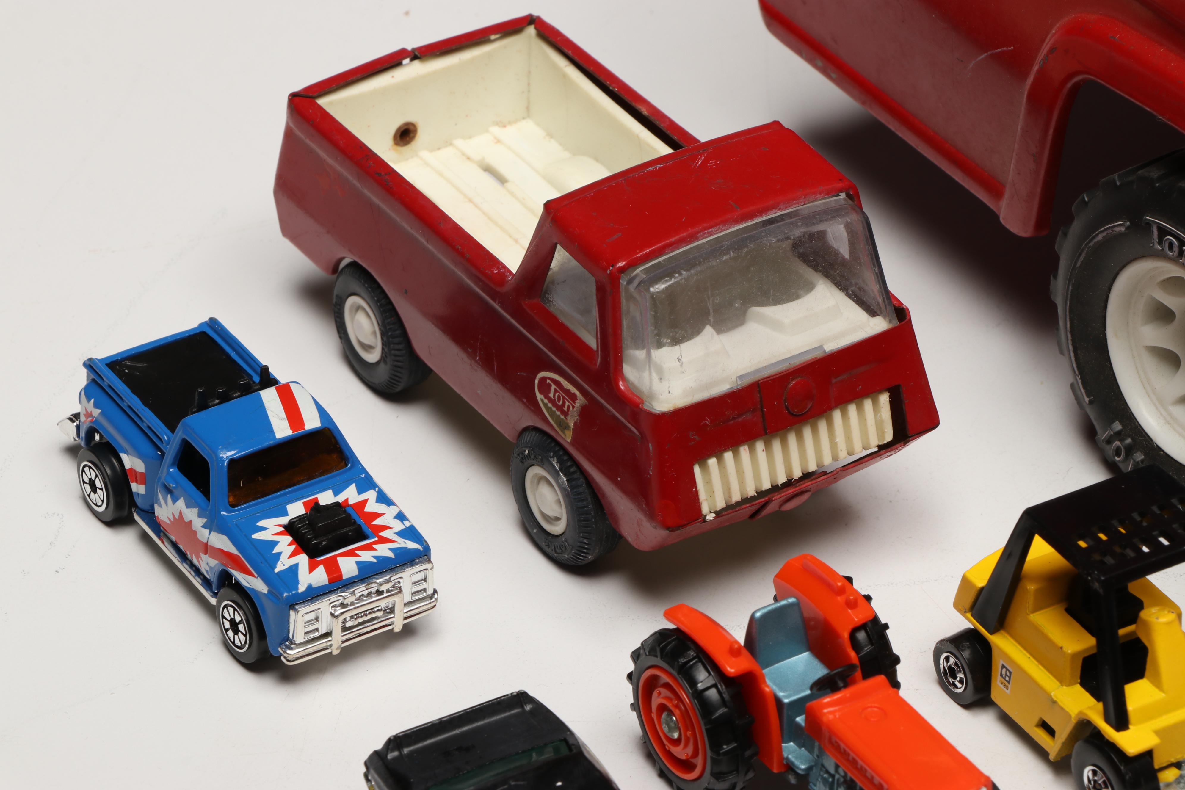 Tonka Snorkel Fire Truck with Hot Wheels and Other Vintage Toy Cars