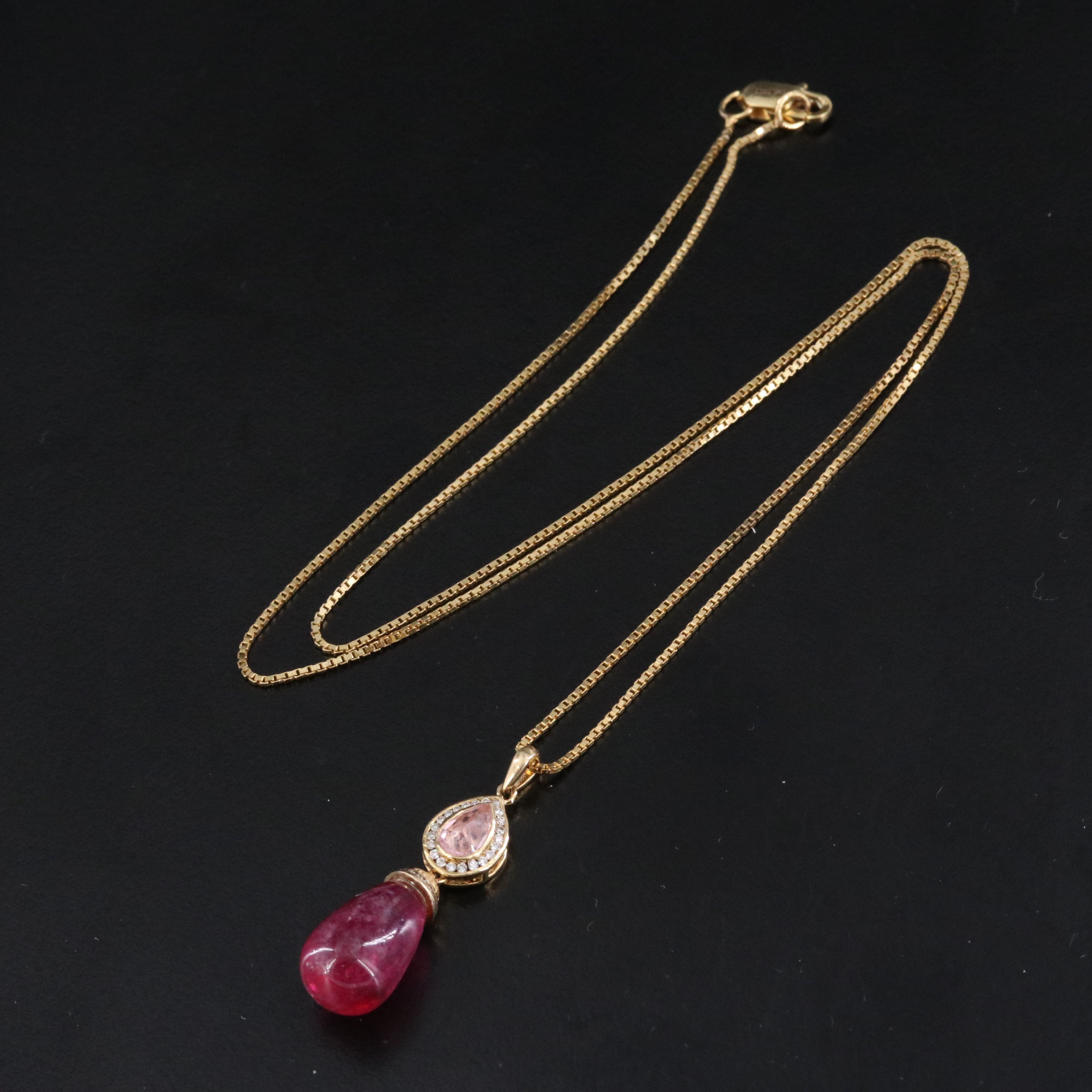 14K Tourmaline and Diamond Pendant Necklace