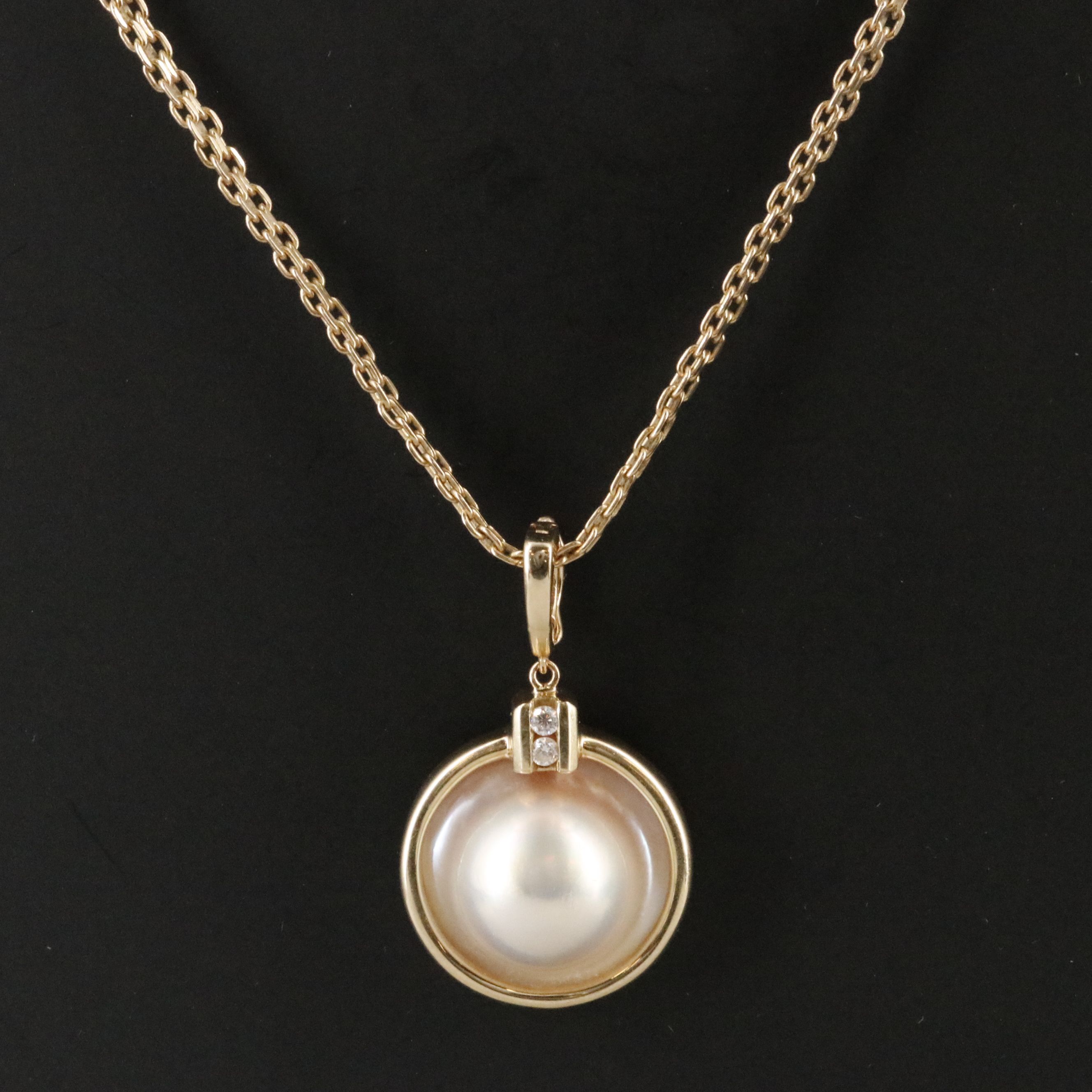 14K Pearl and Diamond Enhancer Pendant Necklace with Extender