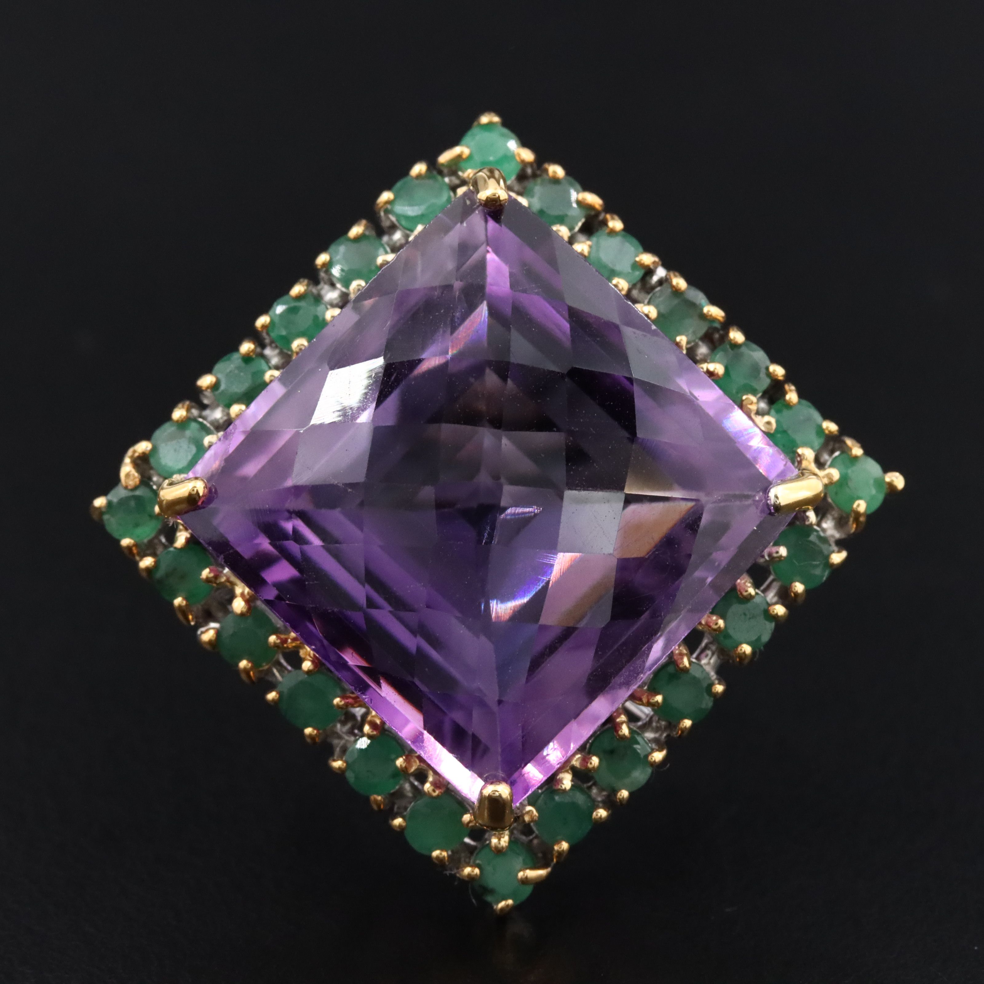 Sterling Amethyst and Emerald Ring