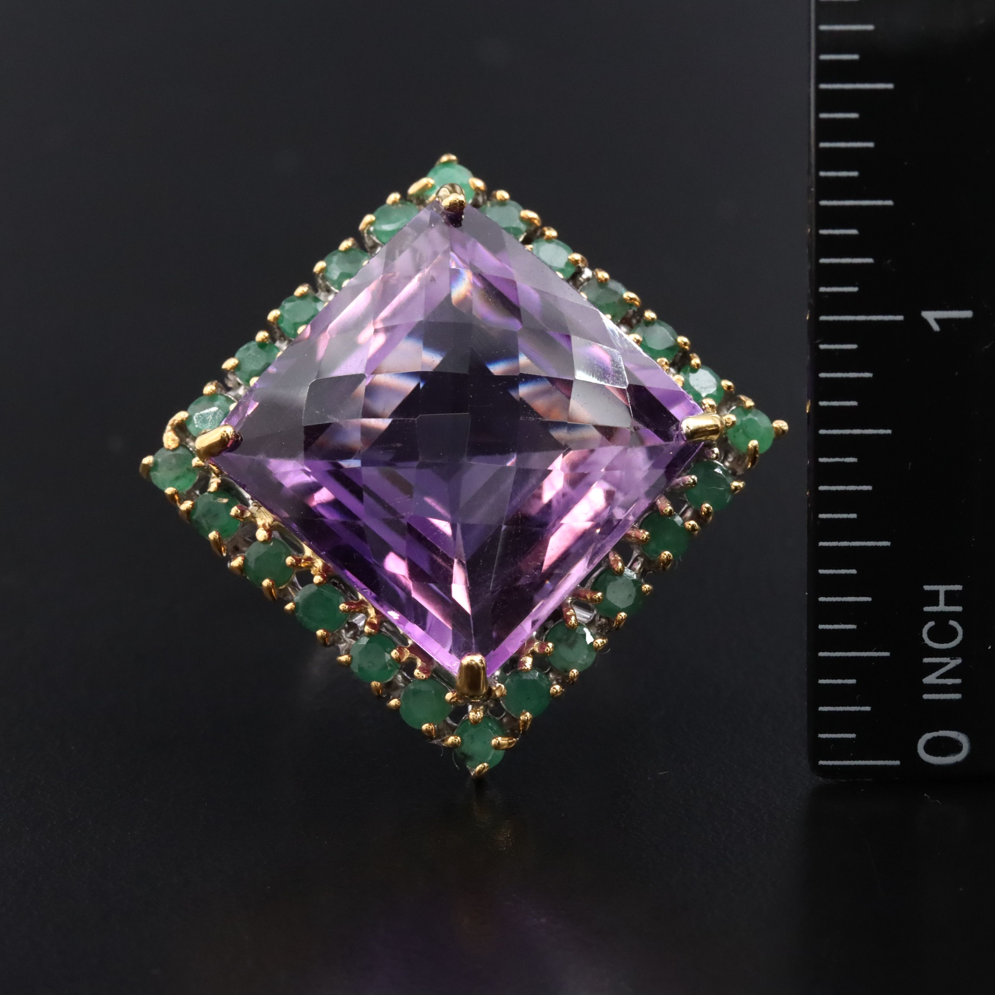 Sterling Amethyst and Emerald Ring