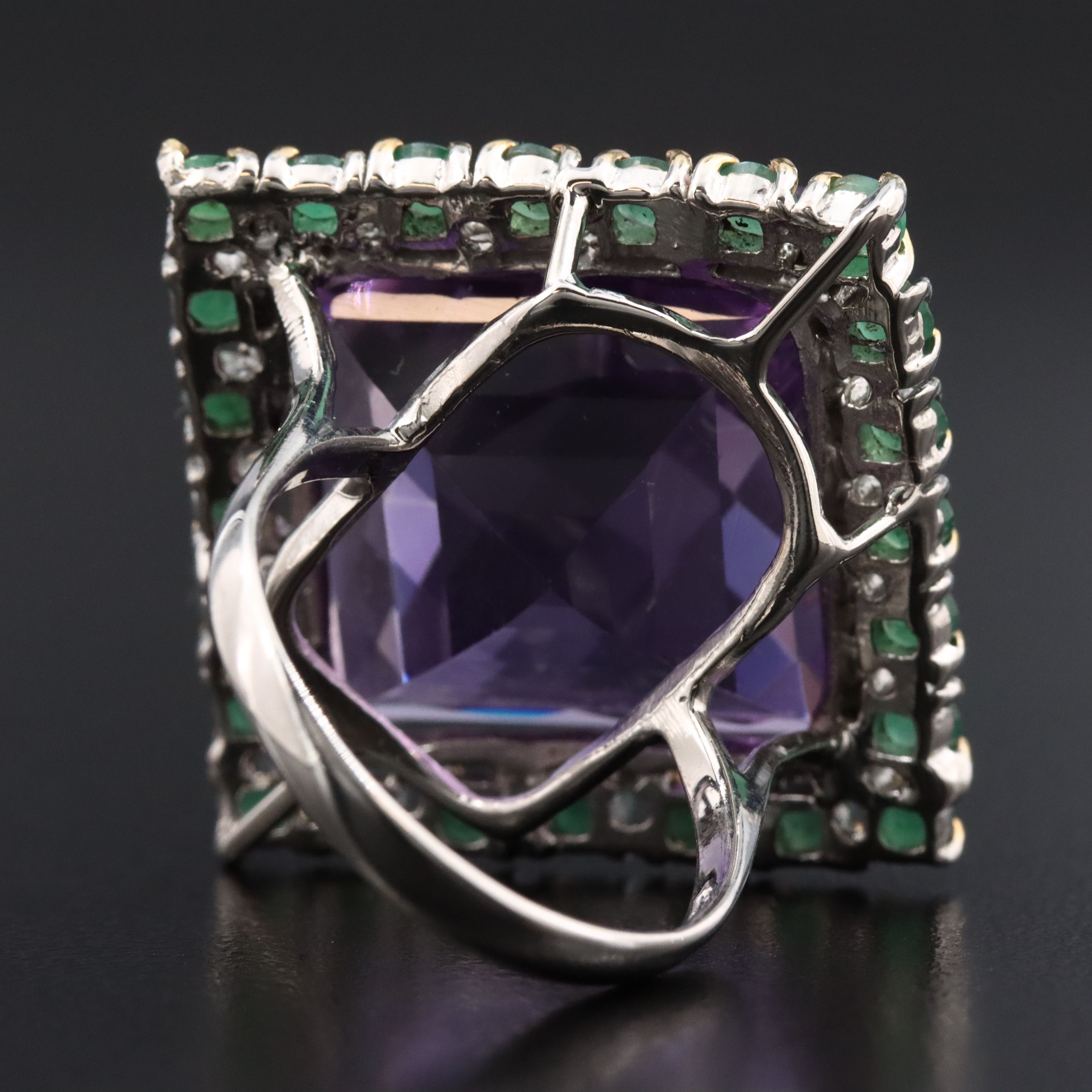 Sterling Amethyst and Emerald Ring
