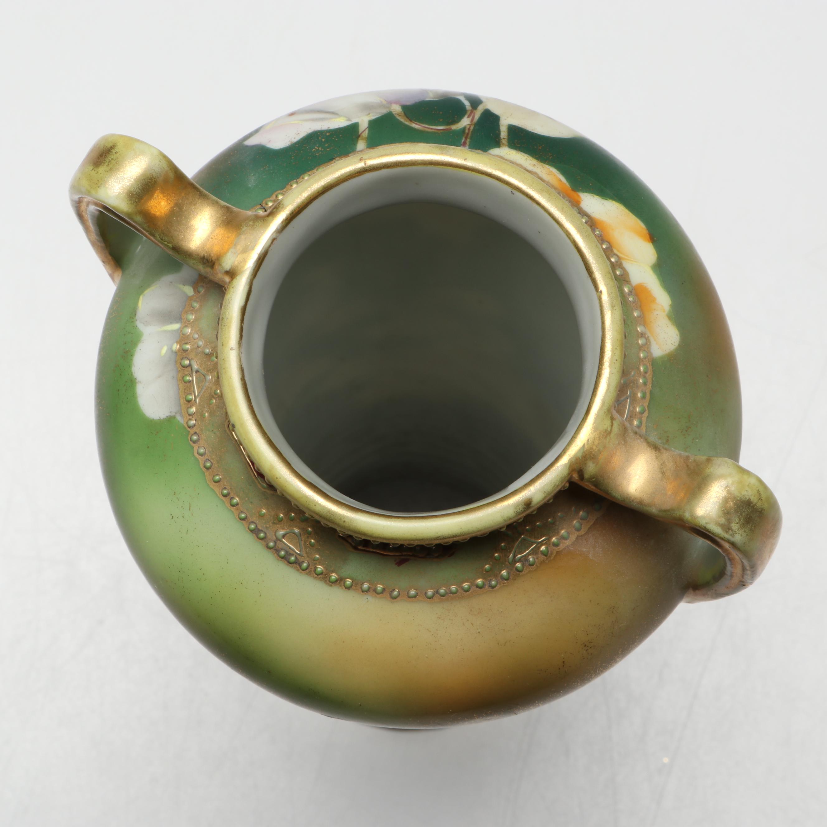 Japanese Hand-Painted Floral Gold Gilt Porcelain Vase