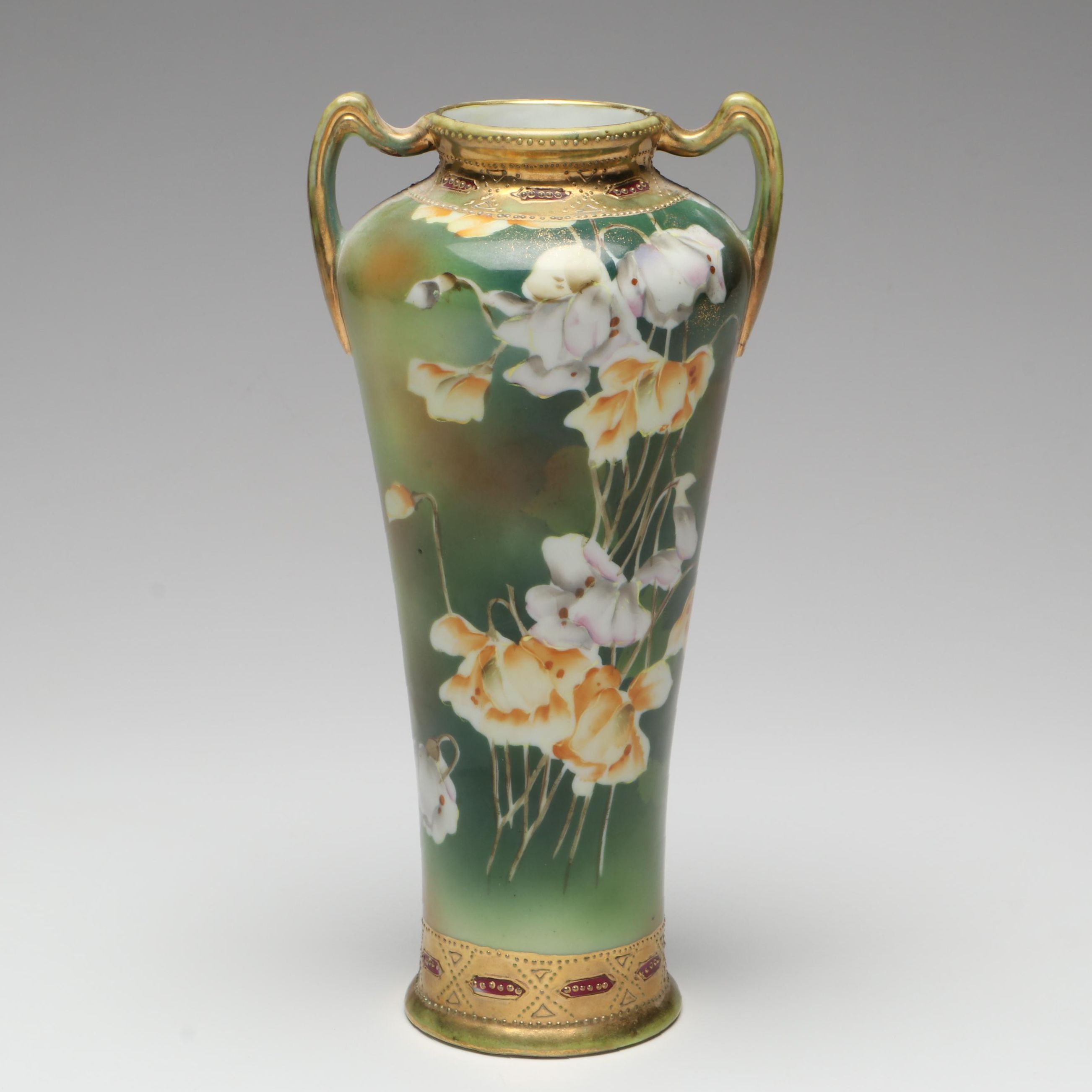 Japanese Hand-Painted Floral Gold Gilt Porcelain Vase