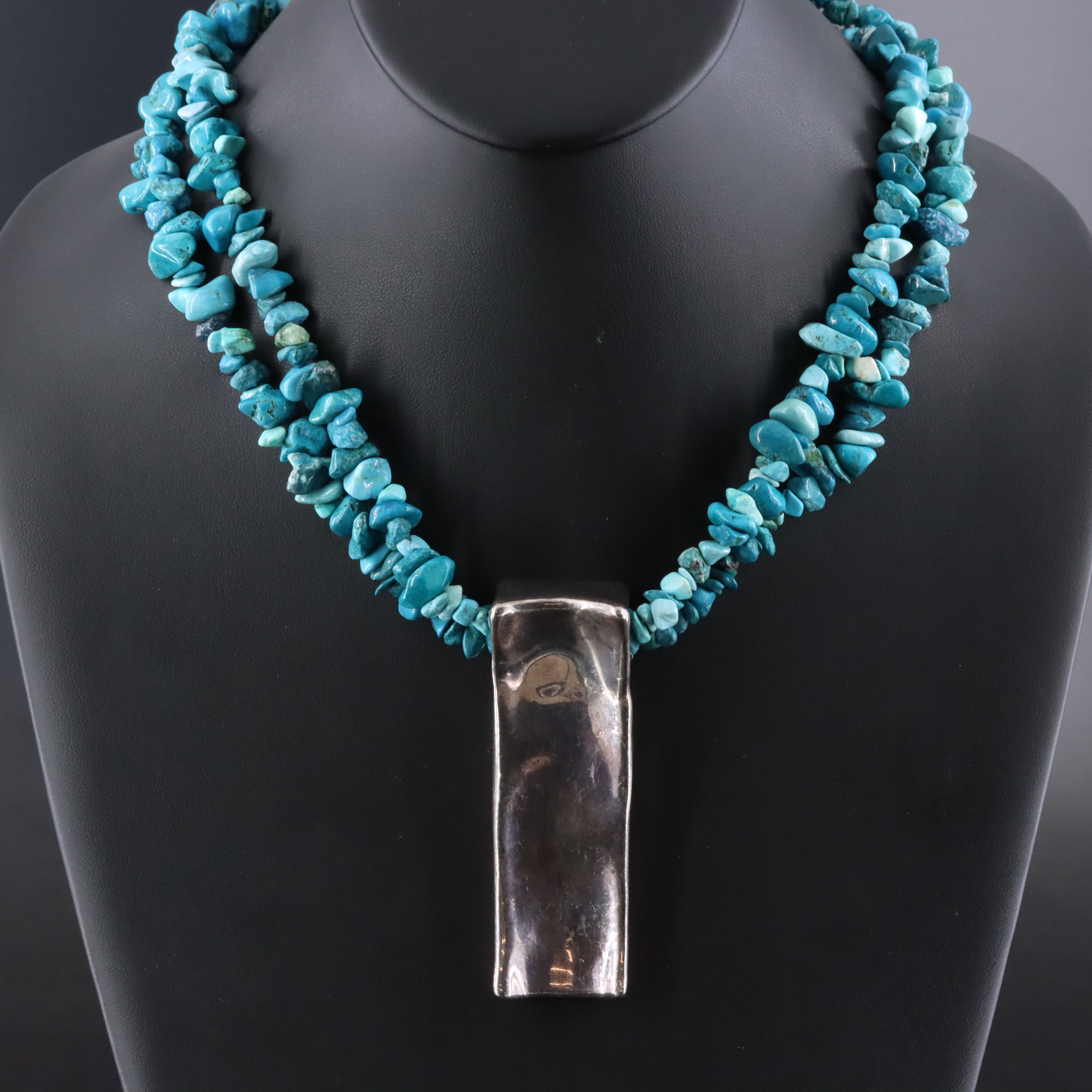 Bat Ami Electroformed Sterling Turquoise Bead Bar Necklace