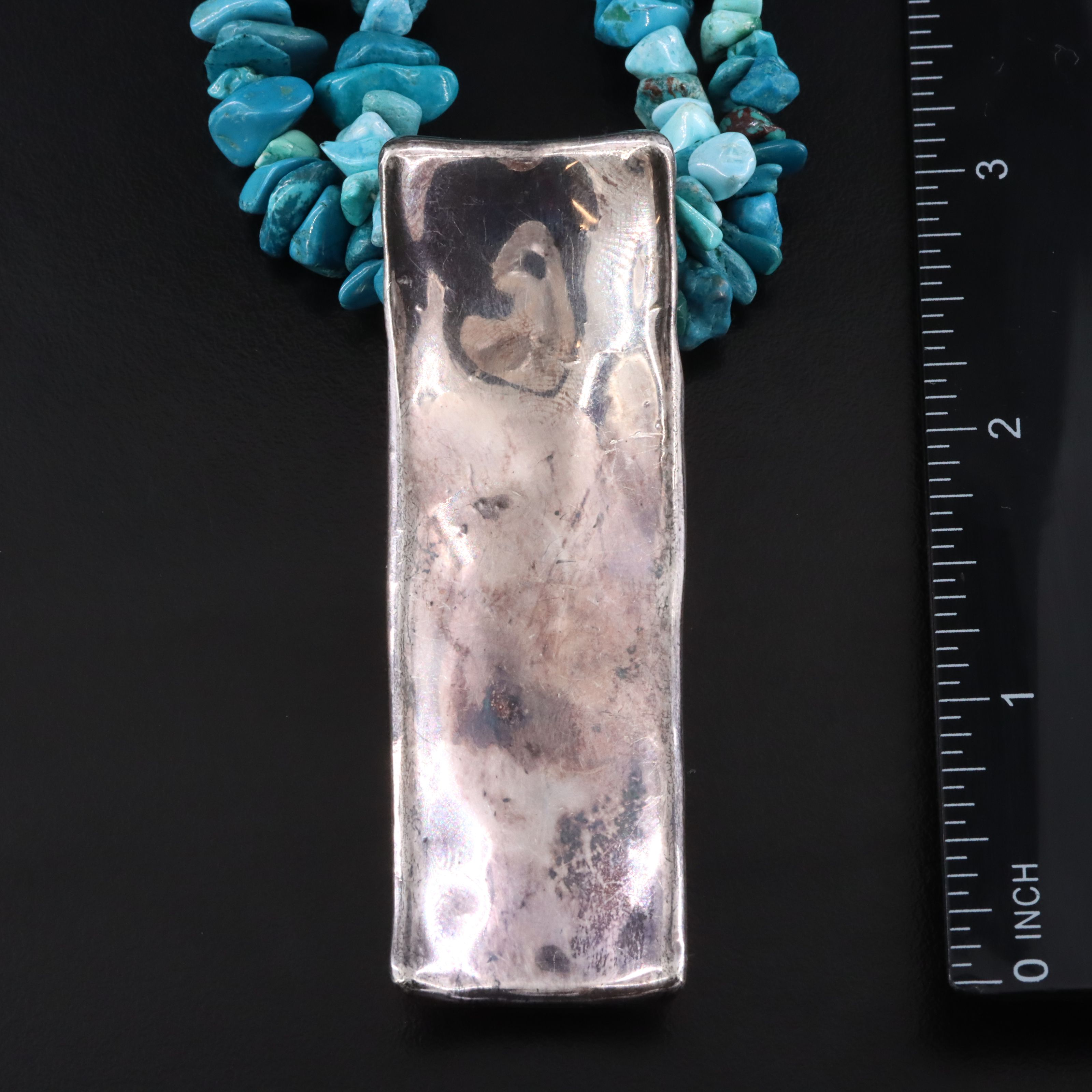 Bat Ami Electroformed Sterling Turquoise Bead Bar Necklace