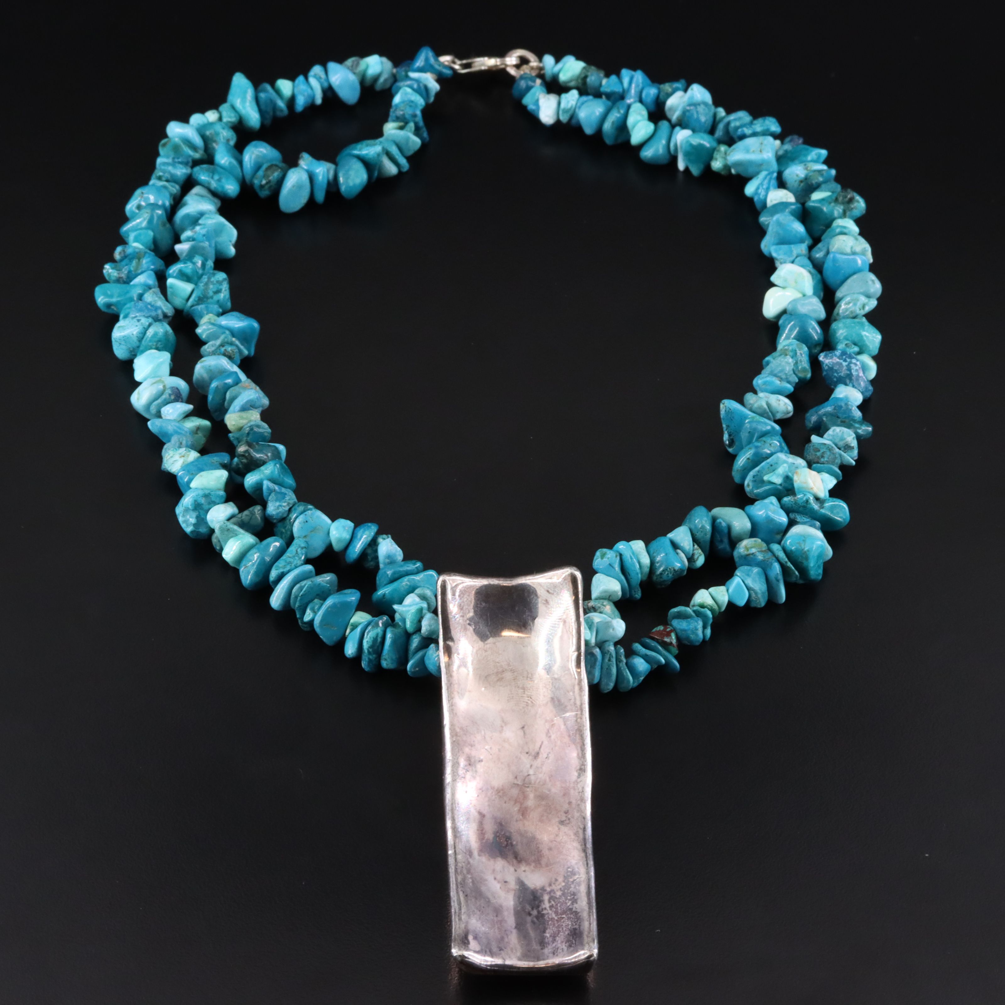 Bat Ami Electroformed Sterling Turquoise Bead Bar Necklace