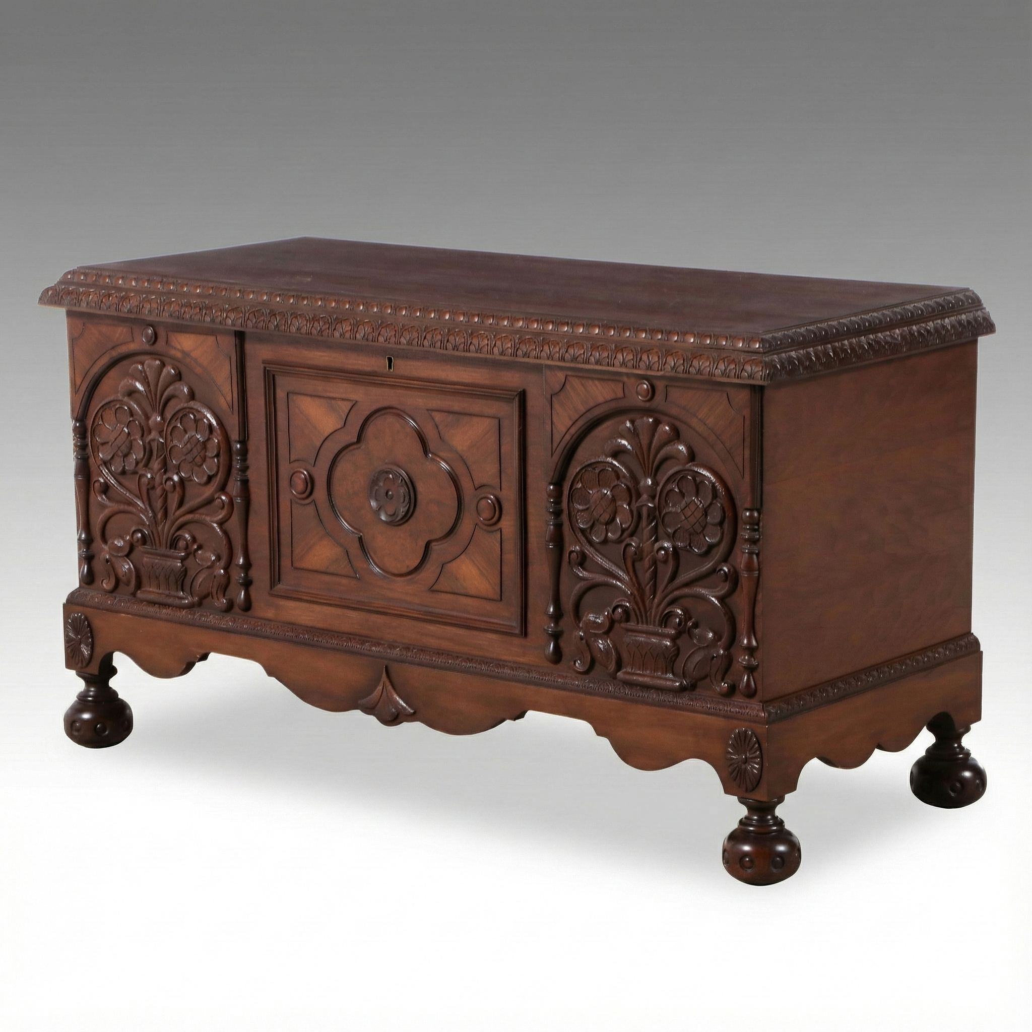 Caswell-Runyan Co. Jacobean Style Walnut and Cedar Lined Chest