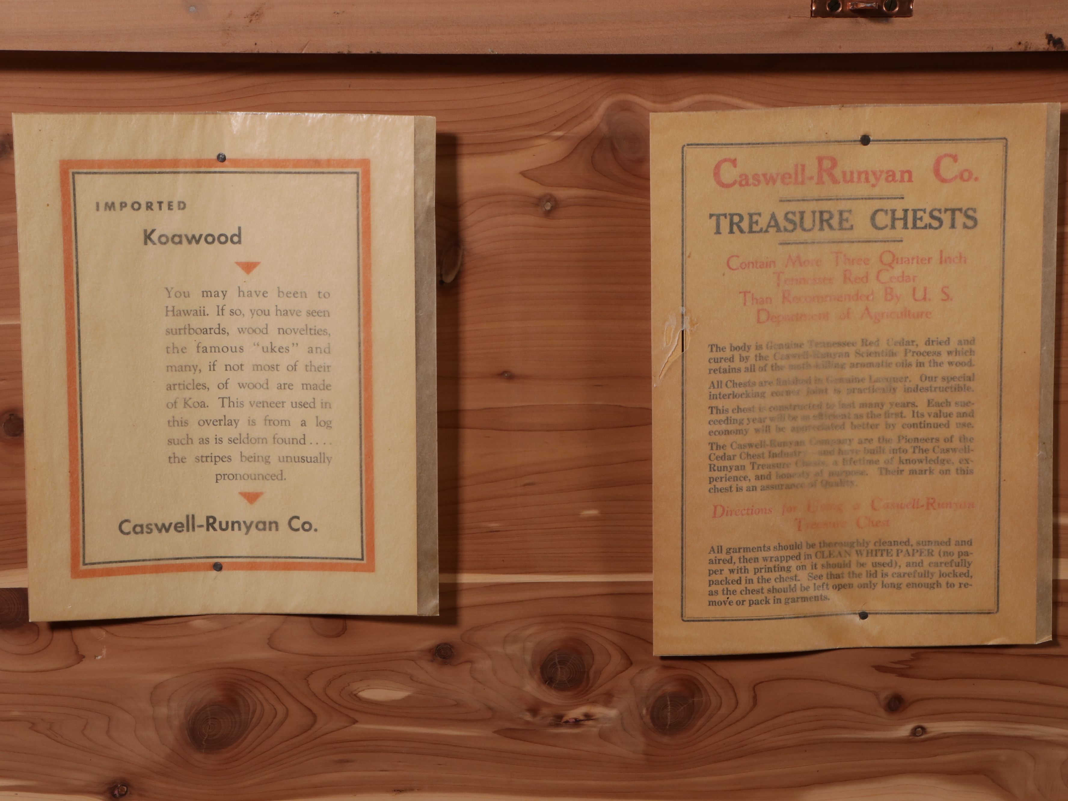 Caswell-Runyan Co. Jacobean Style Walnut and Cedar Lined Chest