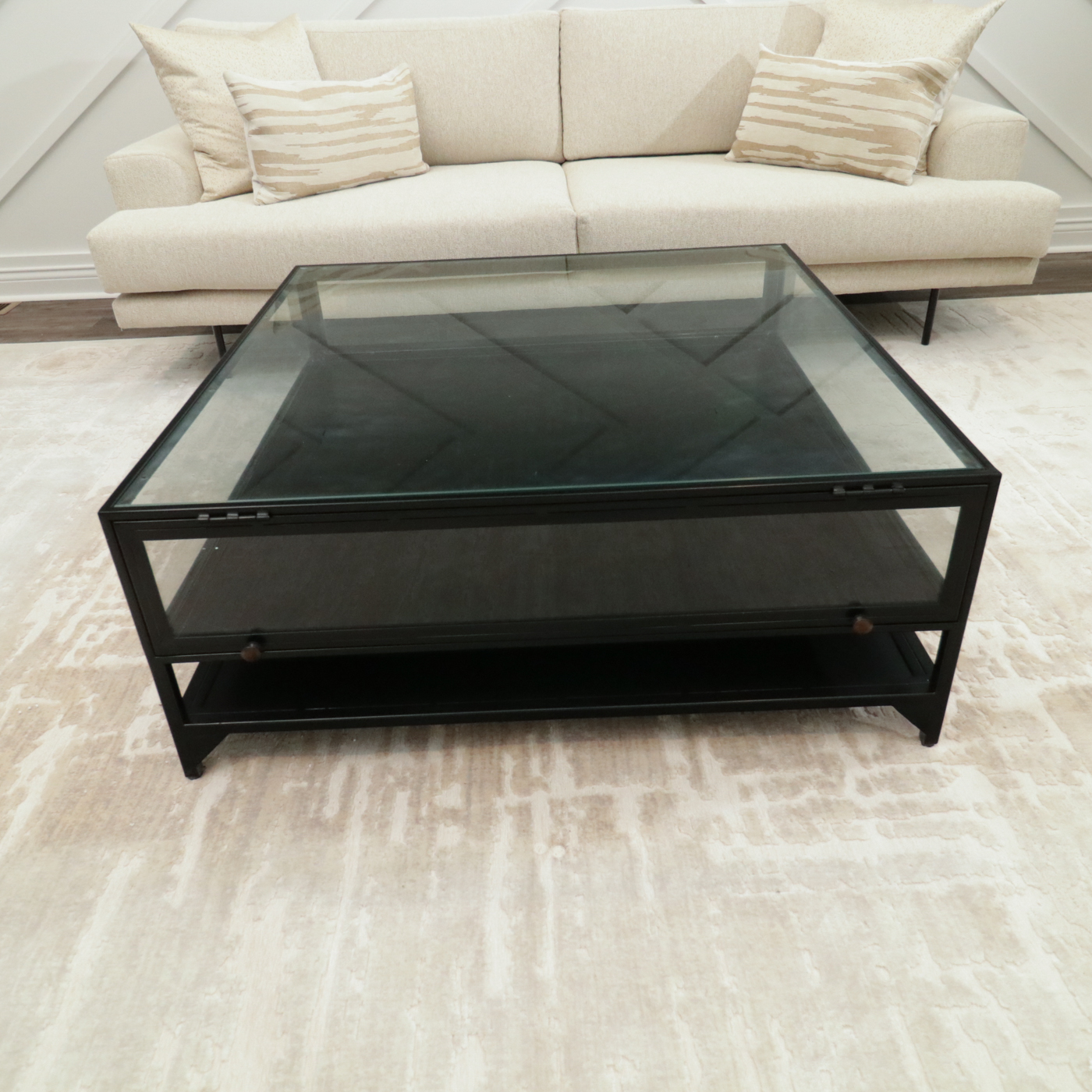 Contemporary Black Framed Glass Panel Coffee Table
