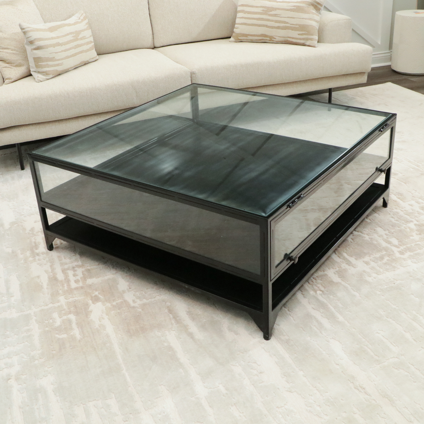 Contemporary Black Framed Glass Panel Coffee Table
