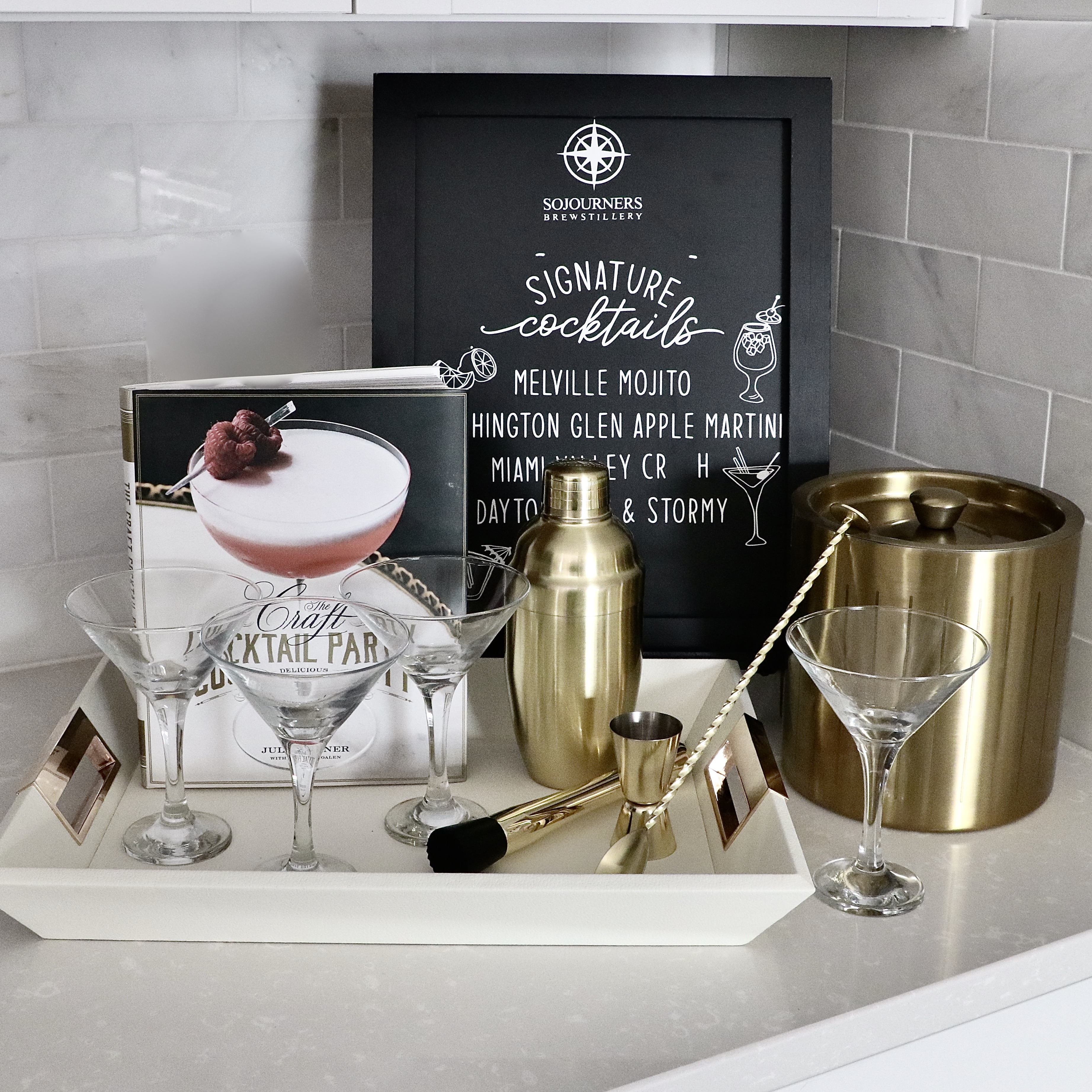 Hauzken Bar Serving Tray, Project 62 Ice Bucket with Sign and More Barware
