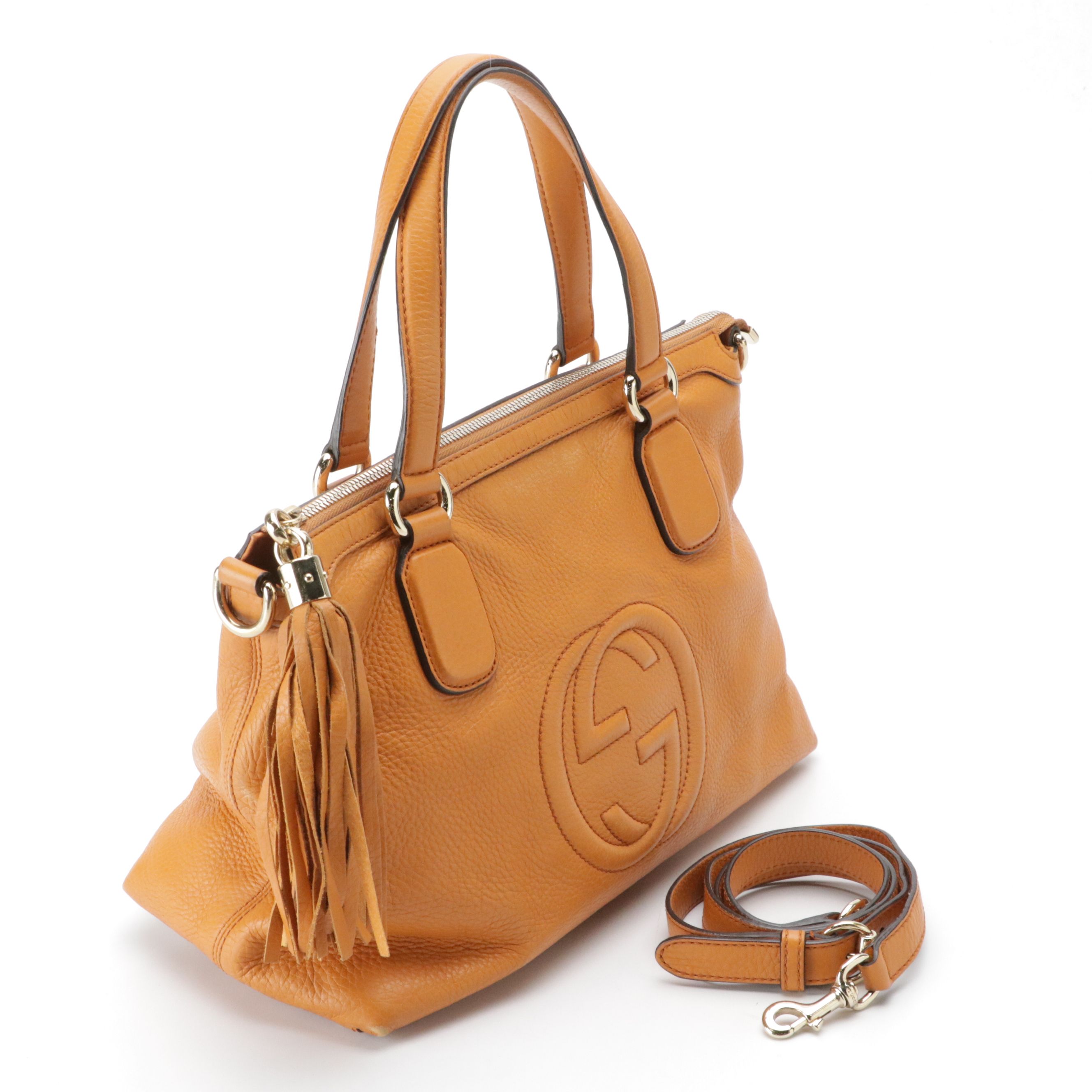 Gucci Soho Two-Way Shoulder Bag in Tangerine Orange Grained Calfskin Leather