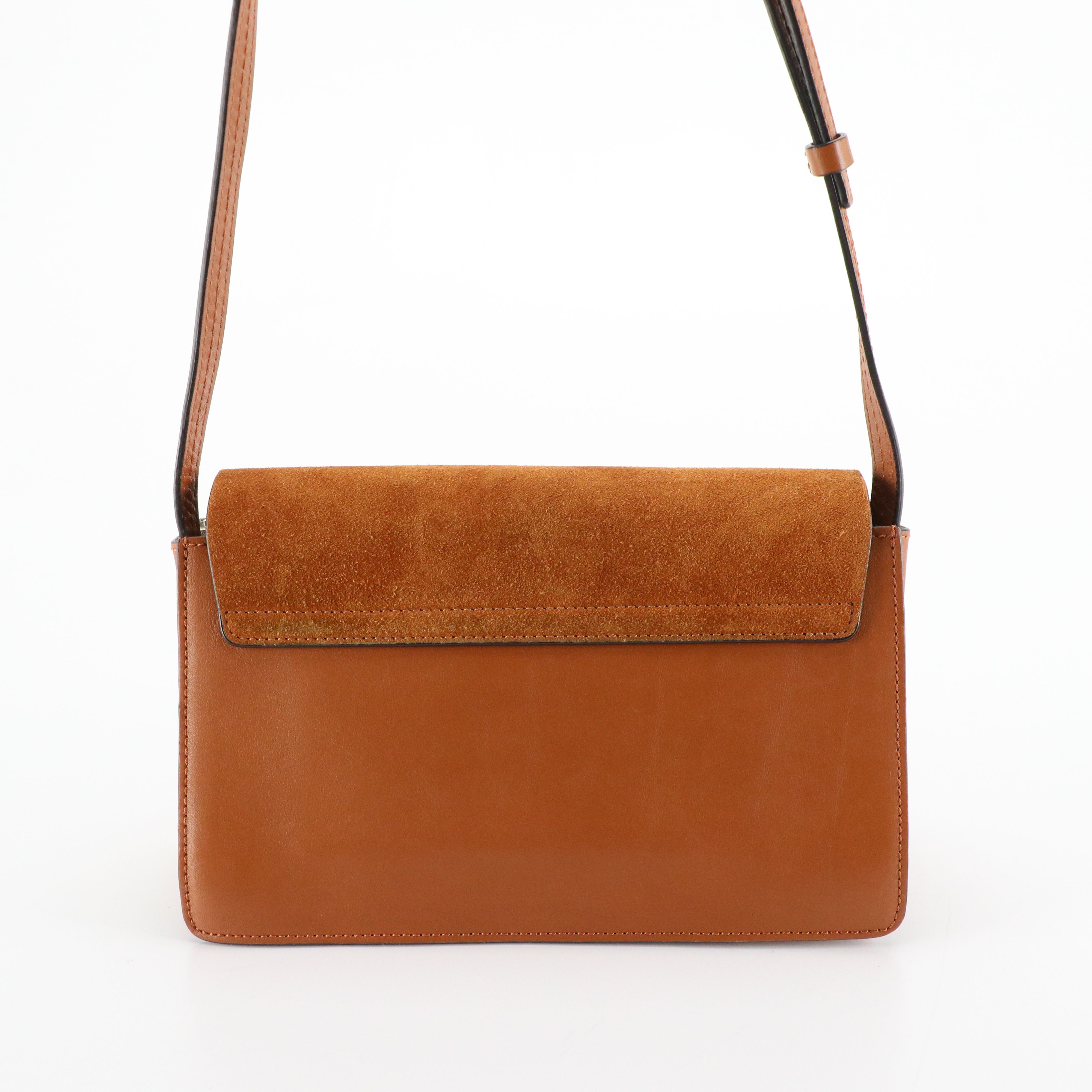 Chloé Small Faye Crossbody Bag in Caramel Brown Calfskin Leather and Suede