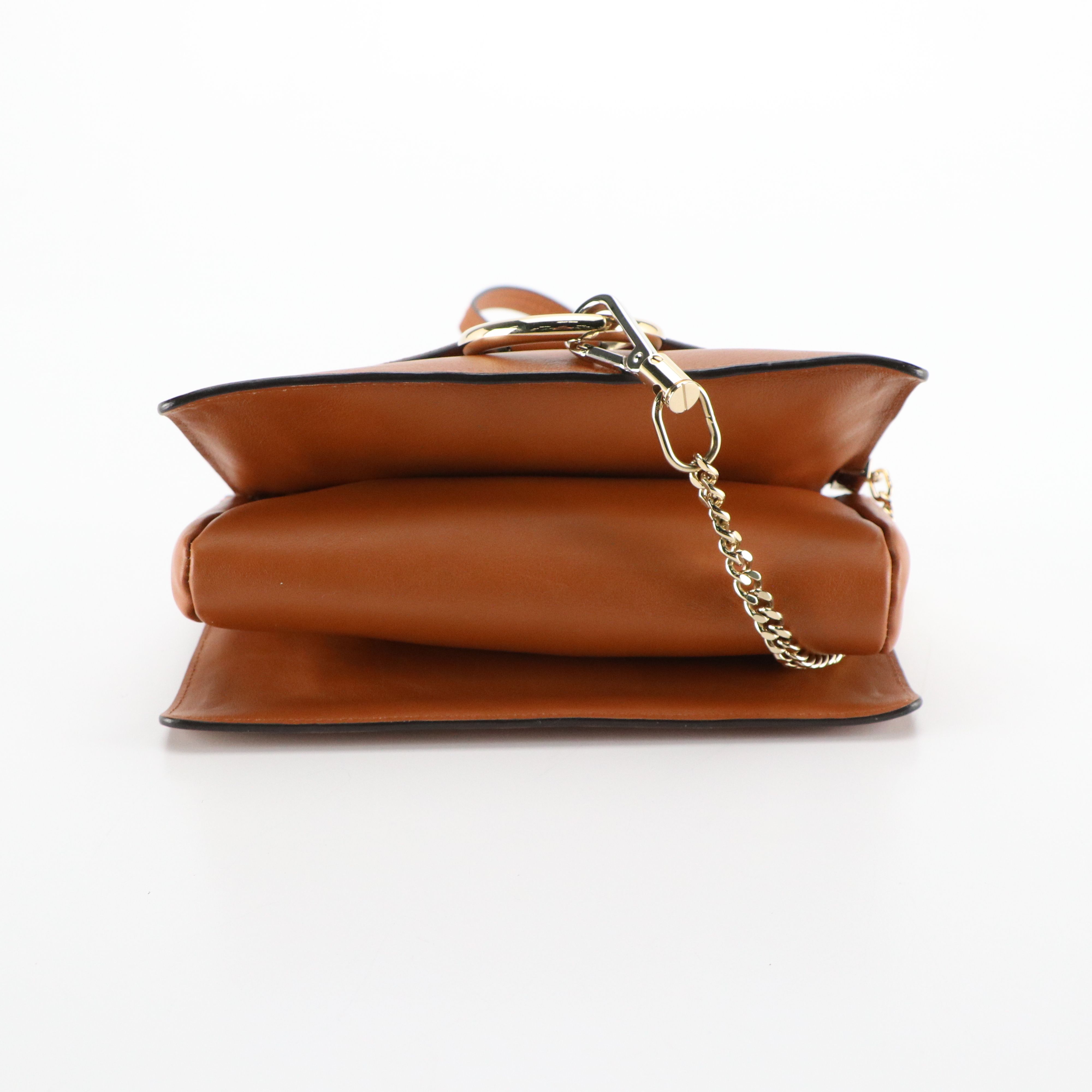 Chloé Small Faye Crossbody Bag in Caramel Brown Calfskin Leather and Suede