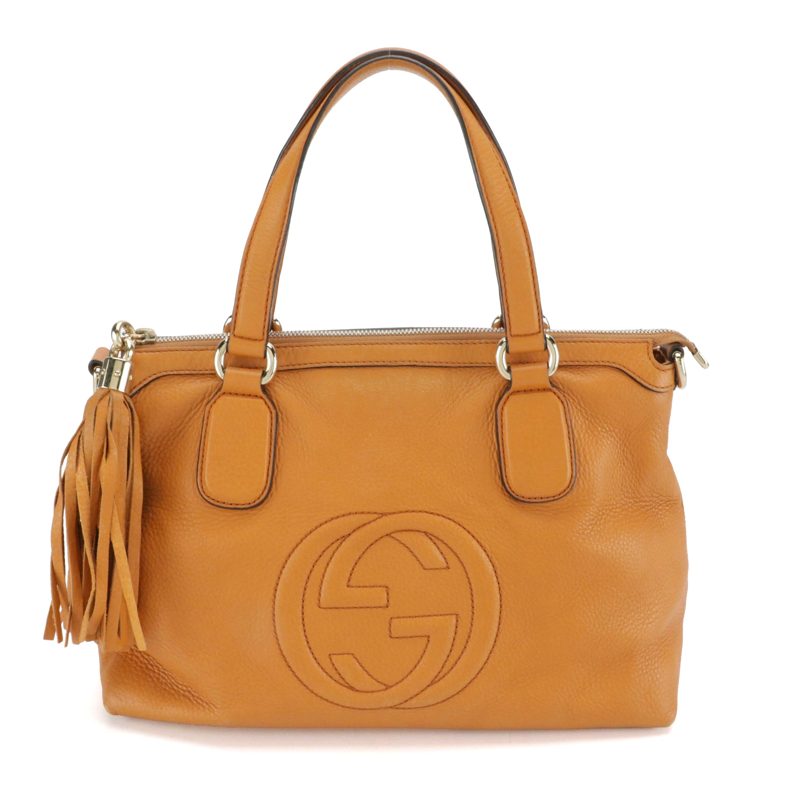 Gucci Soho Two-Way Shoulder Bag in Tangerine Orange Grained Calfskin Leather