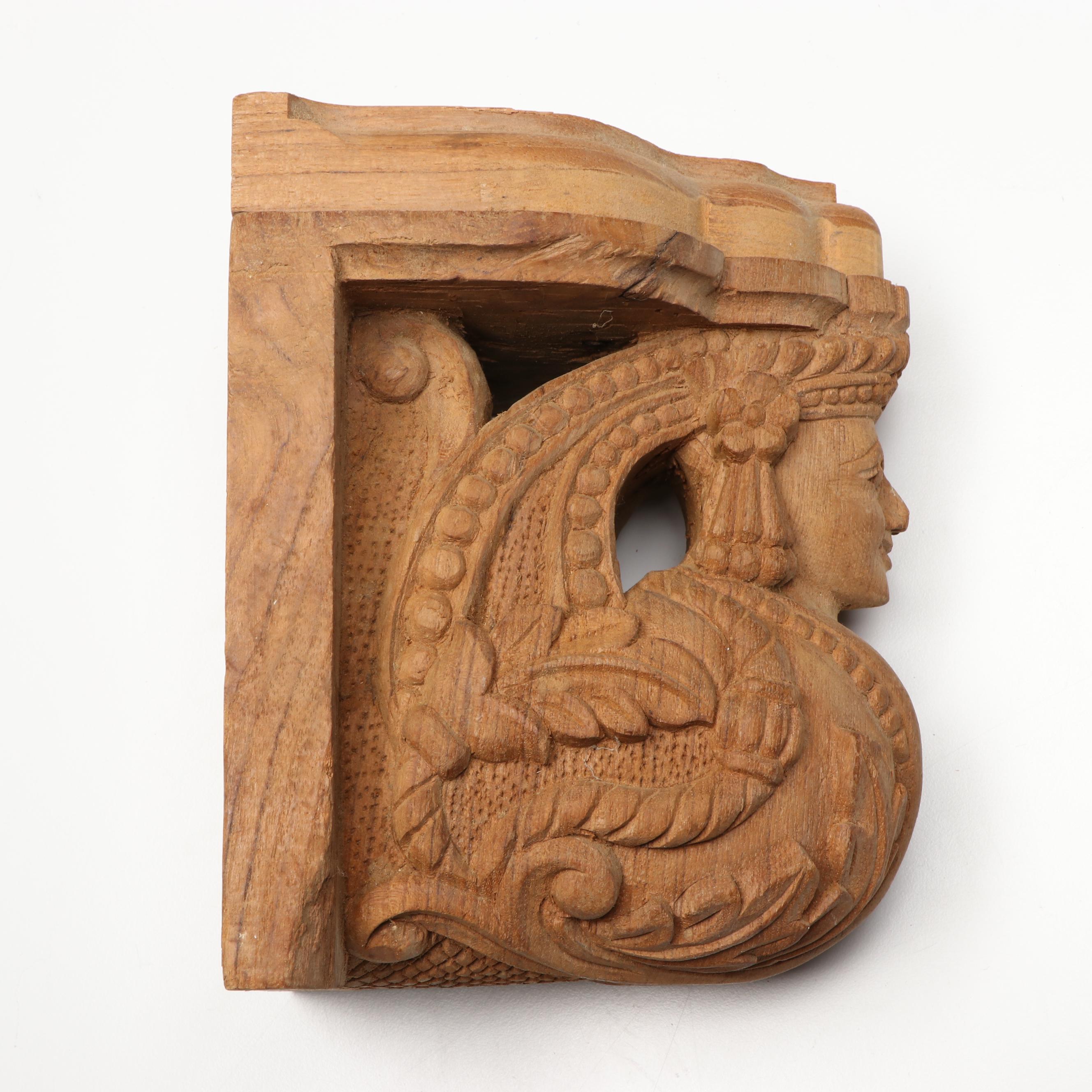 Indian Carved Wood Hindu Deity Column Brackets